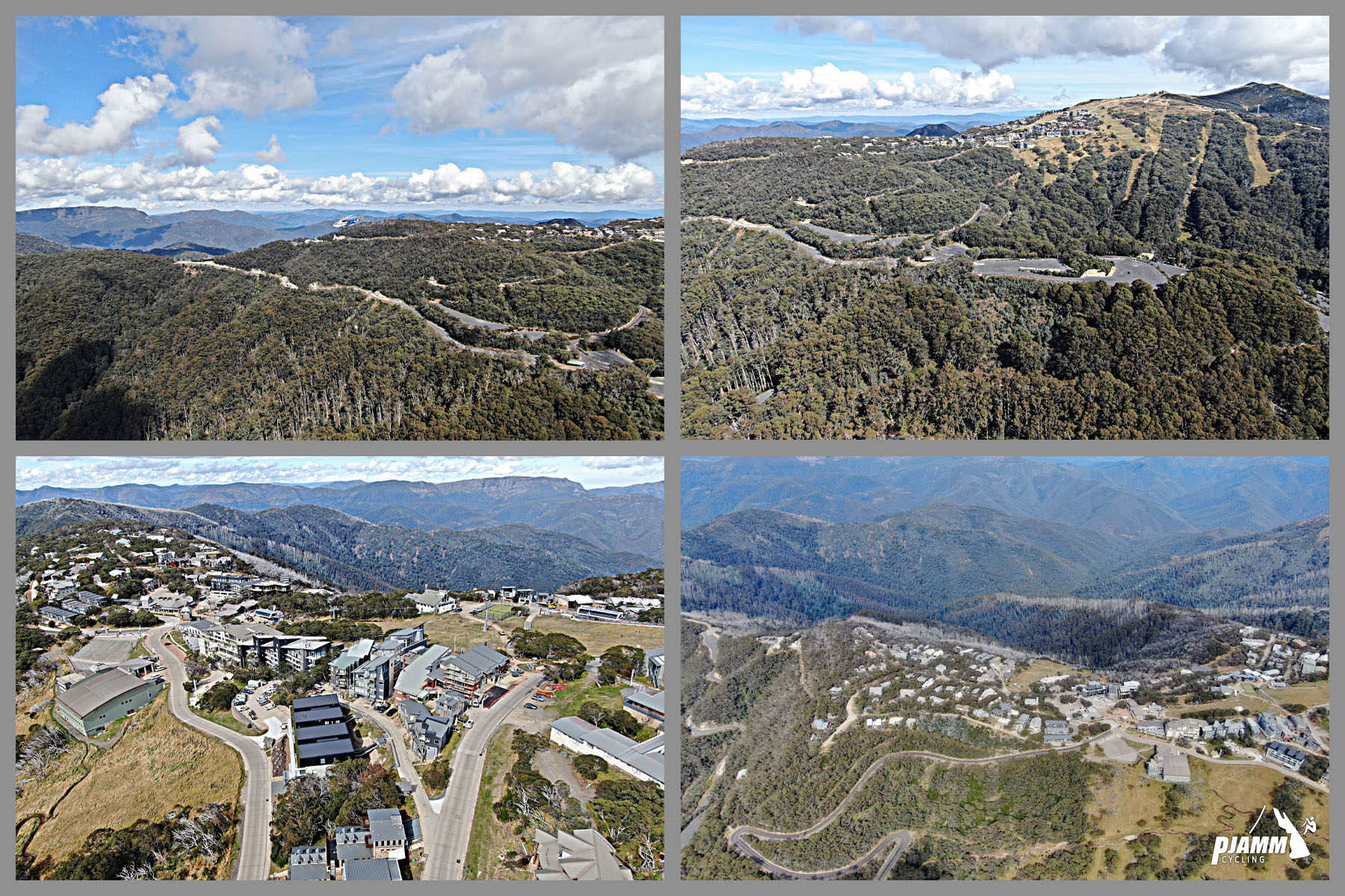 aerial drone view of climb finish at Mt. Buller Alpine Village and Resort
