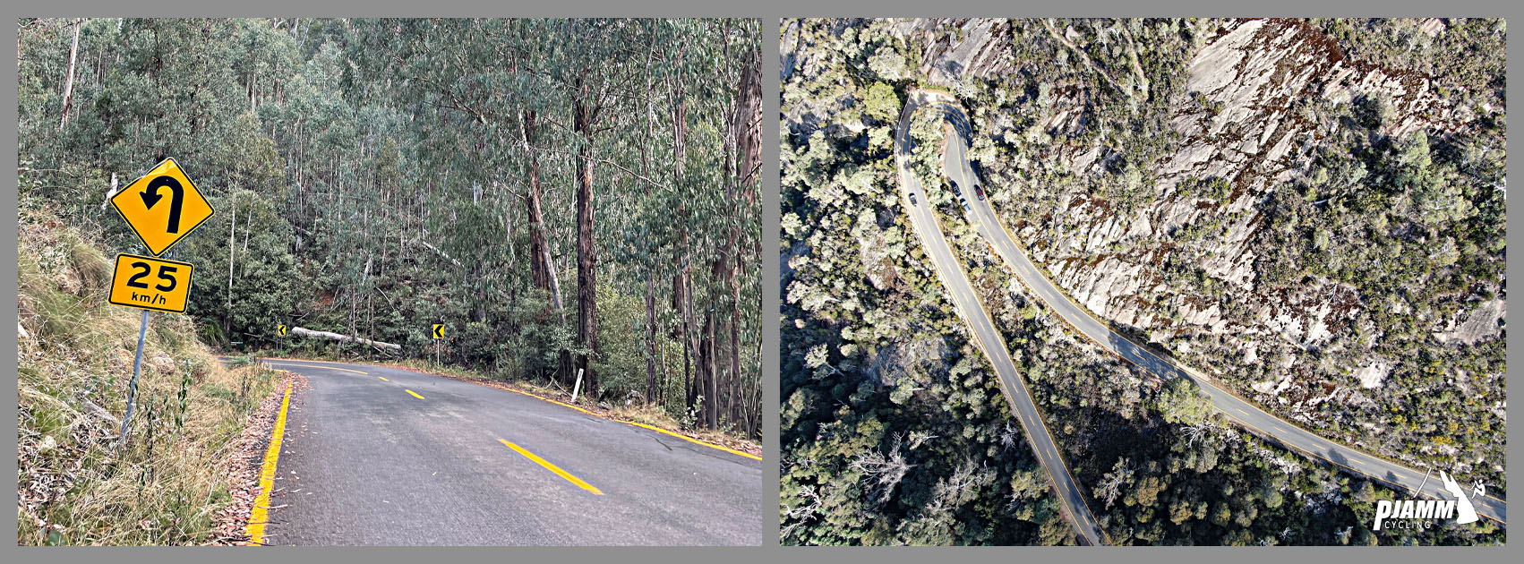 aerial drone view shows huge hairpin turn