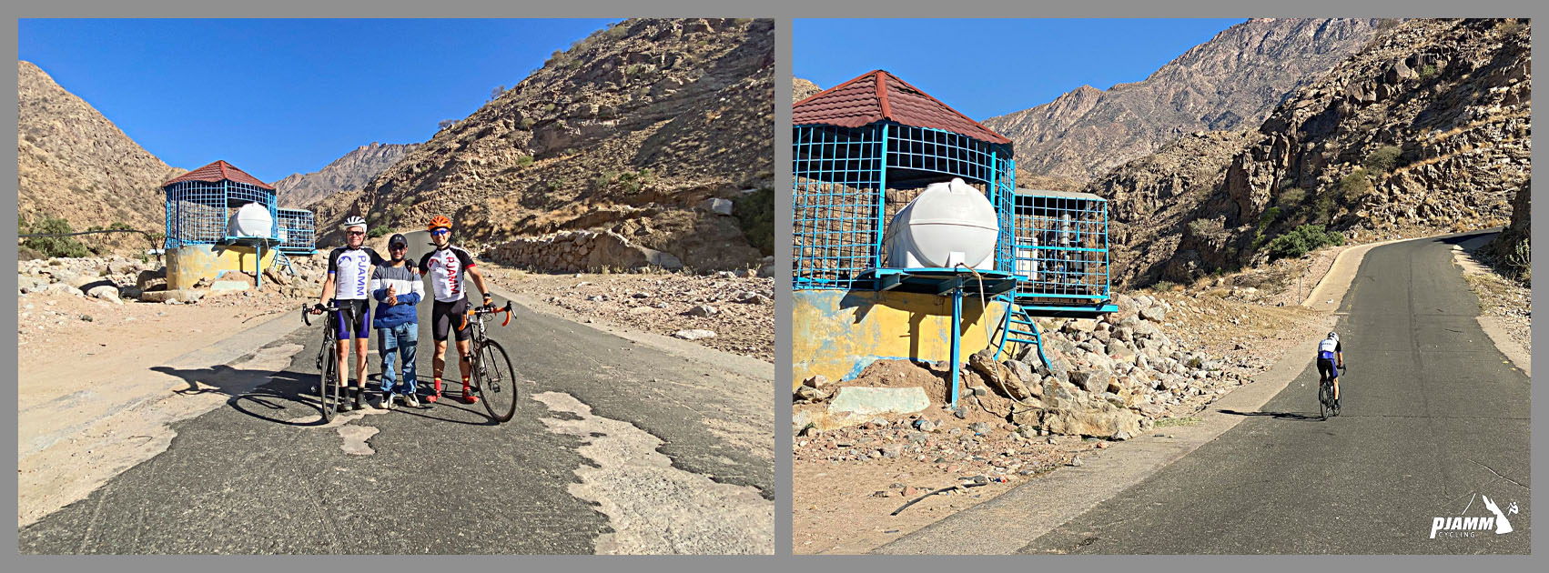 Cycling Rdom Pass, Asir Mountains - PJAMM Cyclists stand with their guide, Adnon, at start of climb.