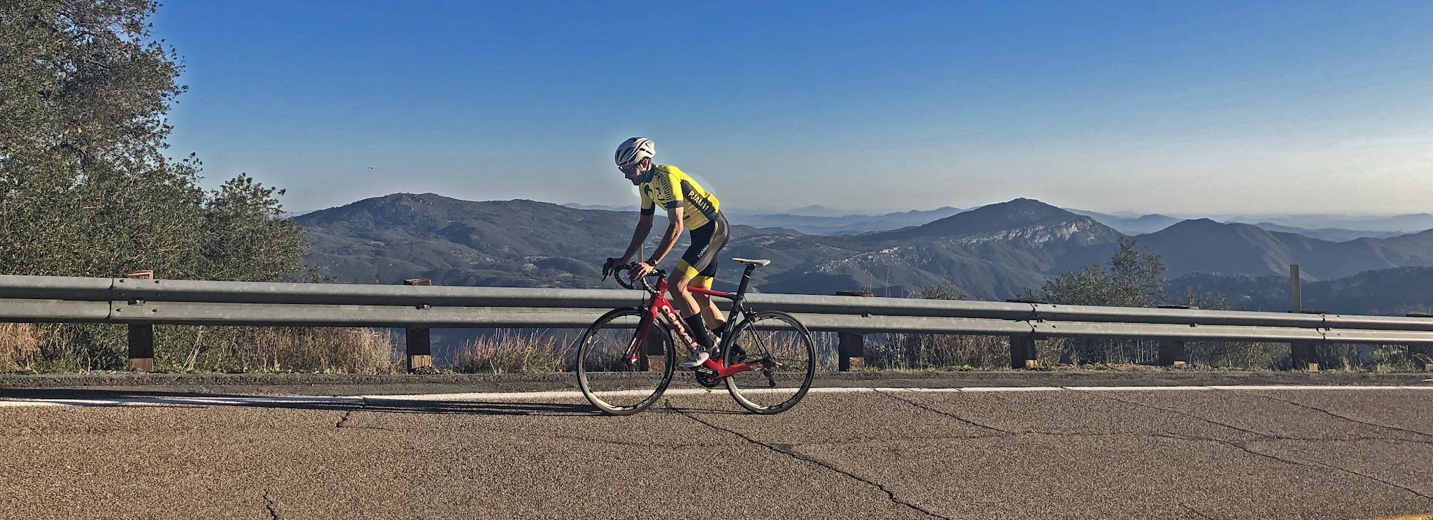 Climbing Palomar Mountain by bike - intersection E Grade and Crestline Road San Diego County
