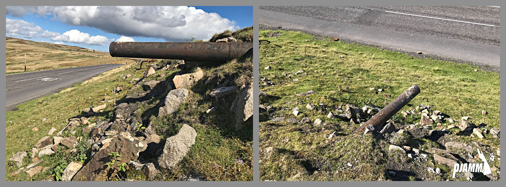 Cycling Crawleyside - drainage pipe coming out of pastureland along roadside
