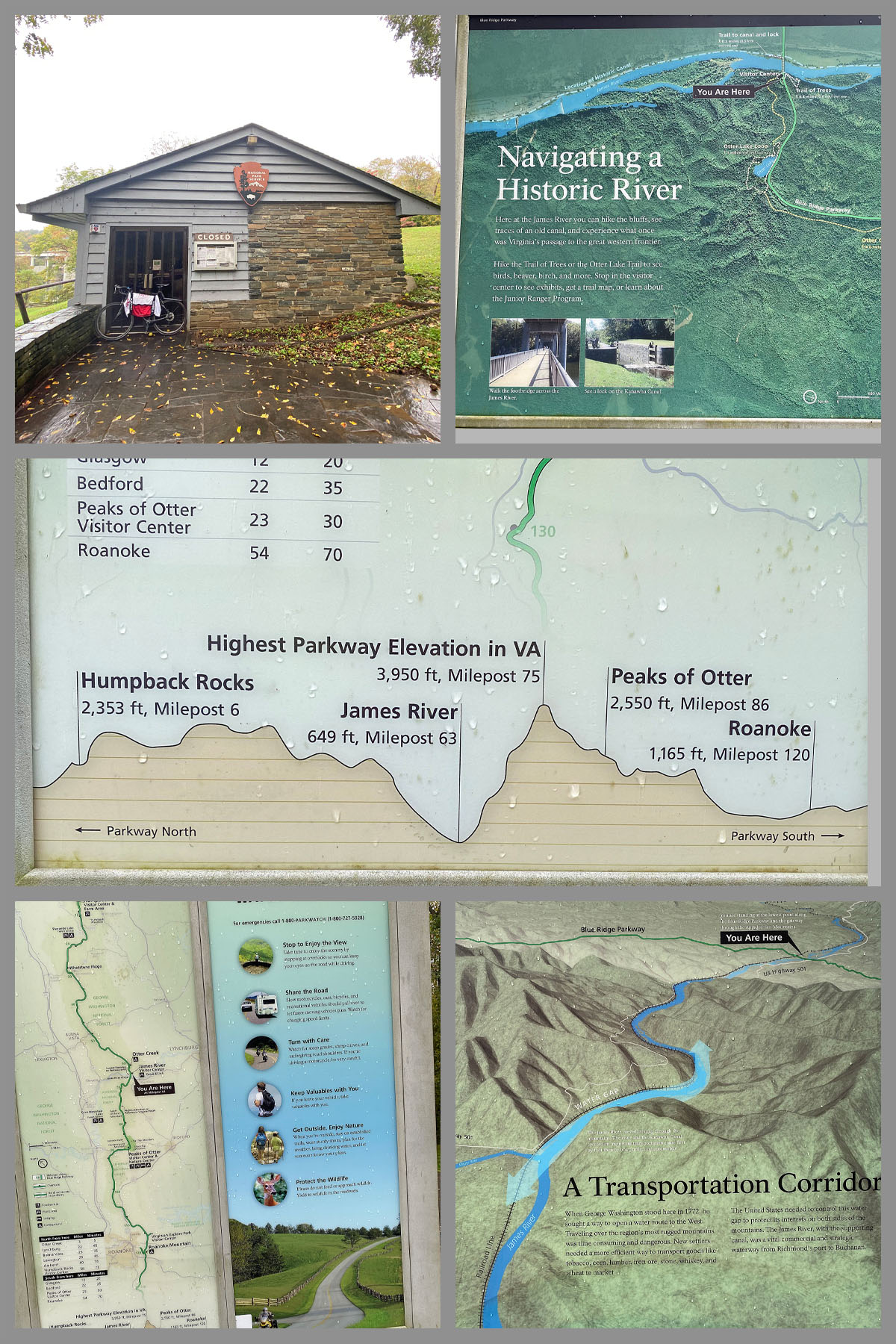 Cycling Thunder Ridge, Blue Ridge Parkway, Virginia - informational signs, James River Visitor's Center