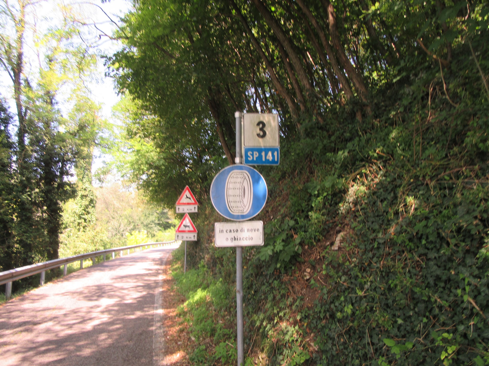 Biking Monte Grappa from Possagno - SP 141 sign and roadway