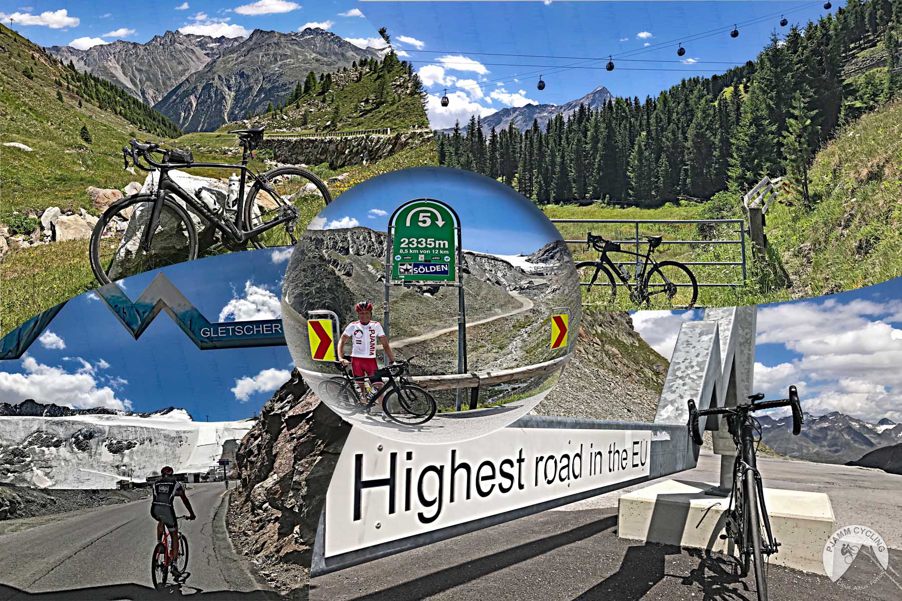 Cycling Austria's Top Bike Climbs - bike against fence, field, gondolas above