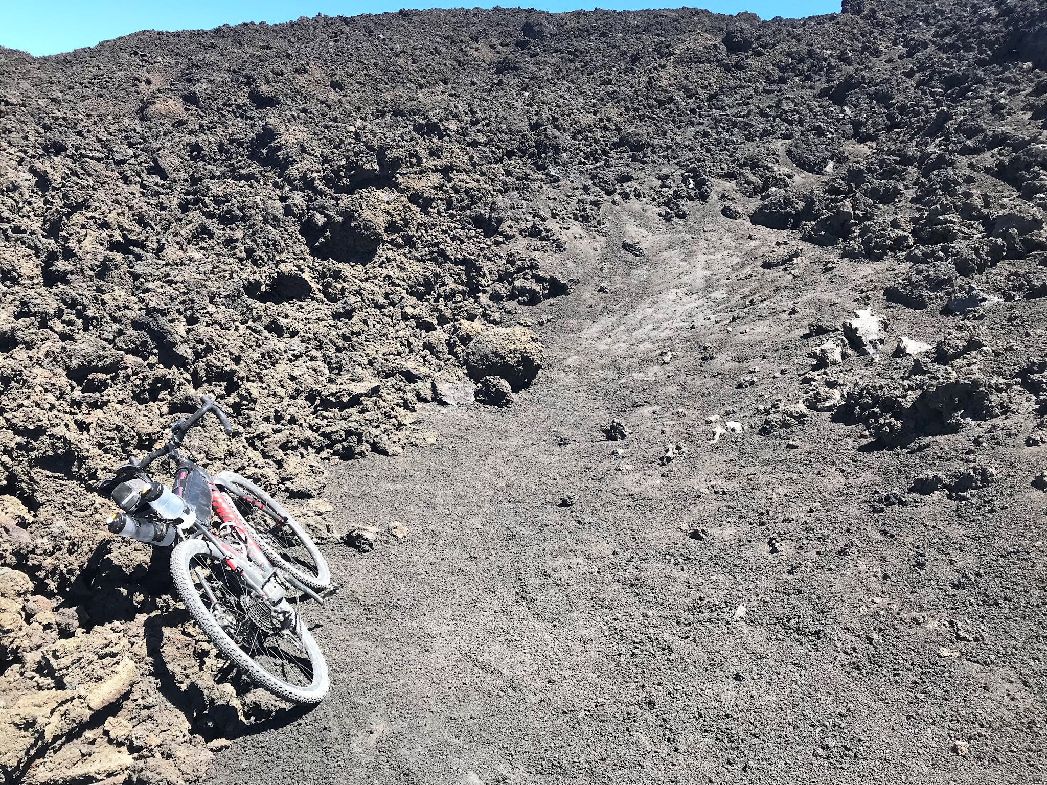 Mountain bike at end of Mount Etna cycling climb