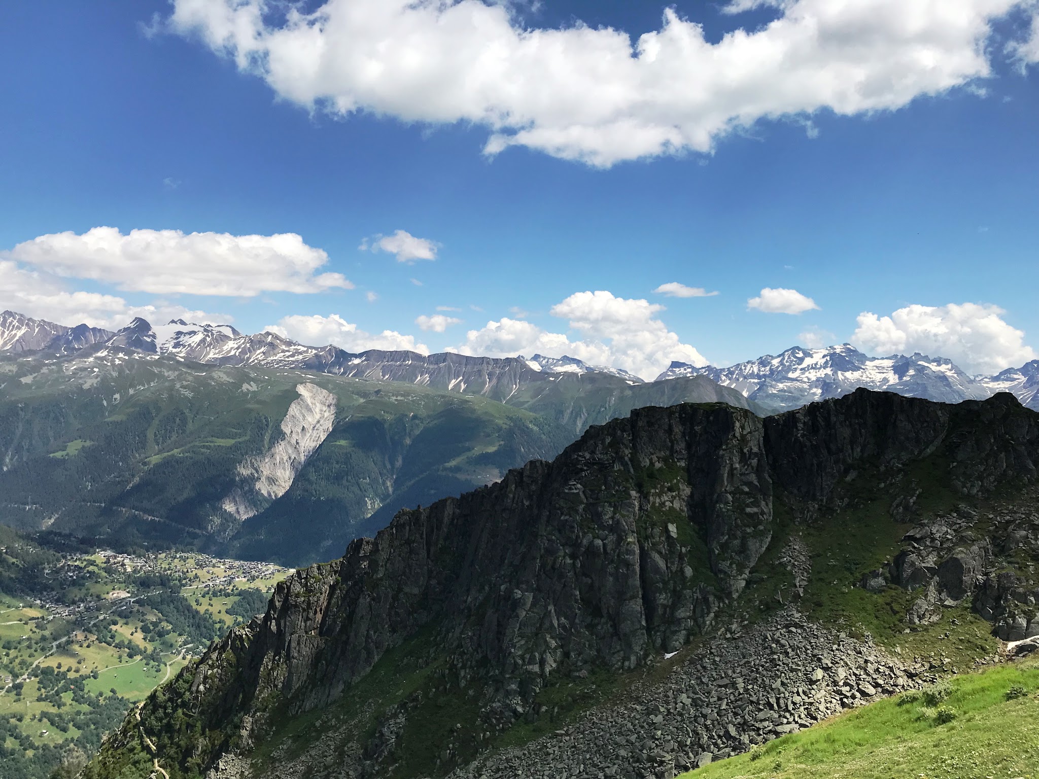 Bike climb Marjalensee  - view down at Rhone Valley and mountains.