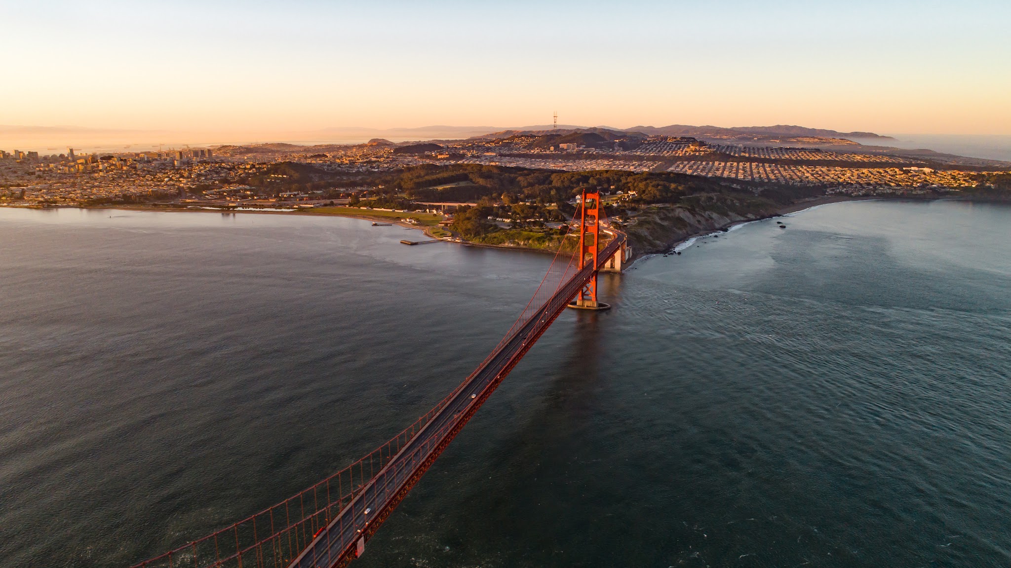 Cycling Mt. Tamalpais from Panoramic Highway South Cycling Mt. Tamalpais from Panoramic Highway South - aerial view of Golden Gate Bridge and San Francisco Bay at sunset