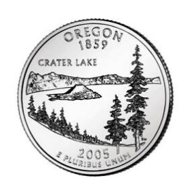 image of Crater Lake on Oregon State commemorative quarter