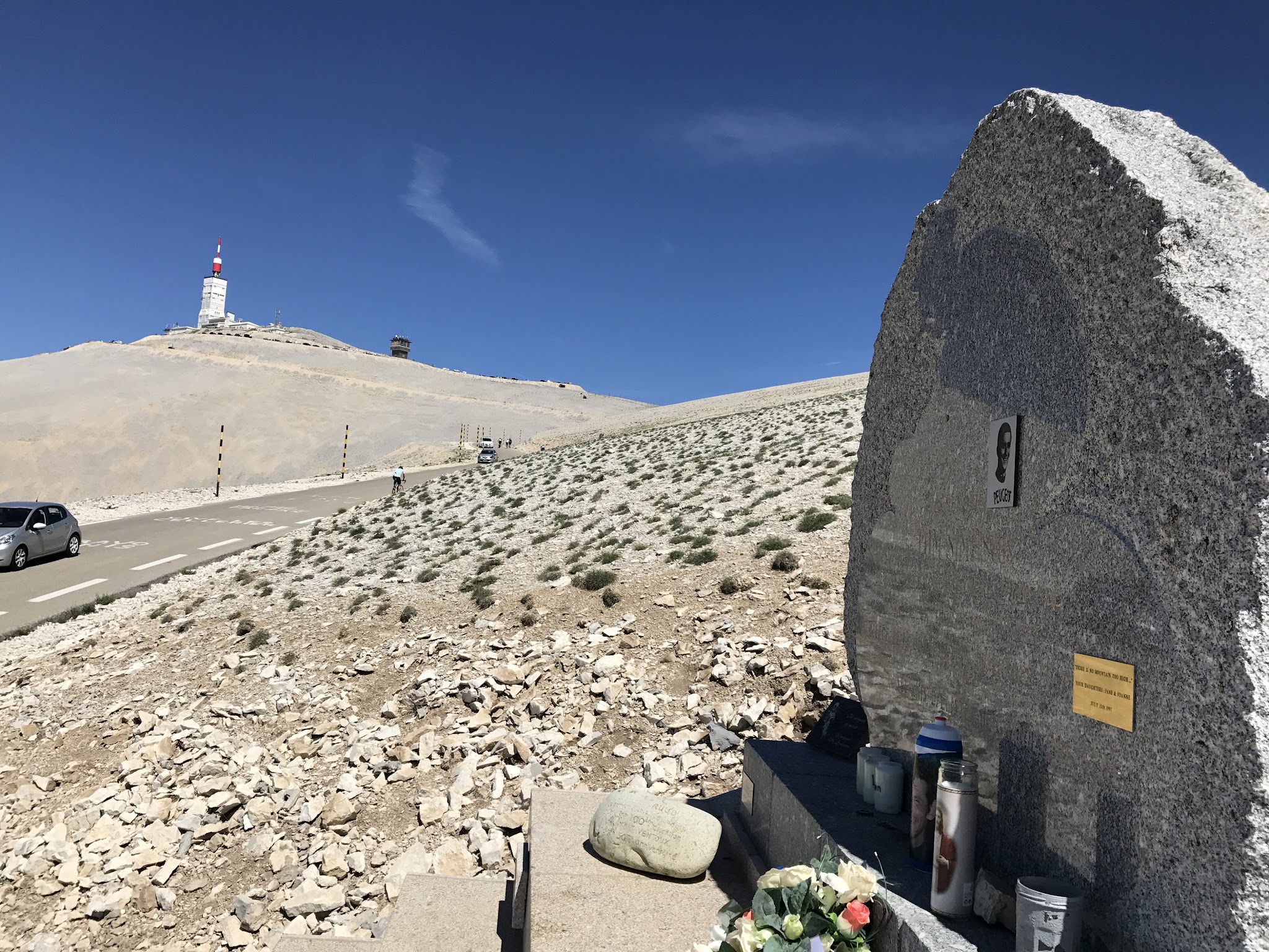 Cycling Mont Ventoux - Tom Simpson Memorial - radio tower in background