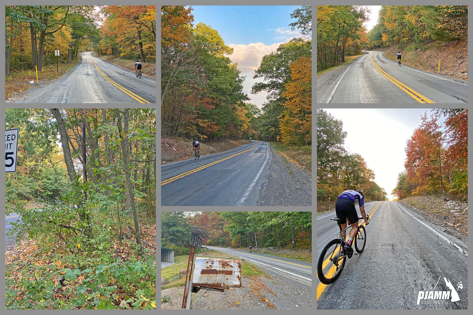 Cycling Route 44 East, Pennsylvania - views along the climb during fall colors, roads surrounded by fall foliage