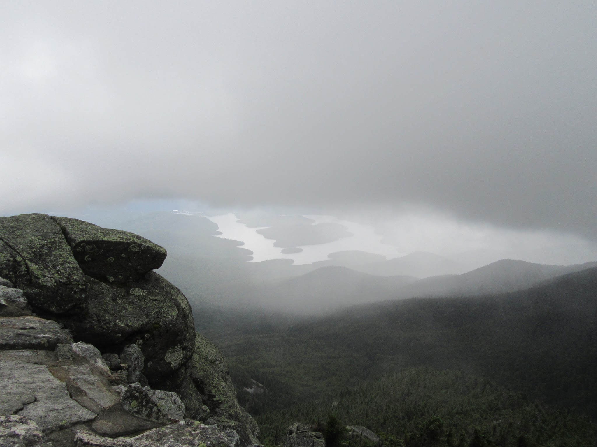 Cycling Whiteface Mountain - grey fog and clouds obscuring mountaintop view