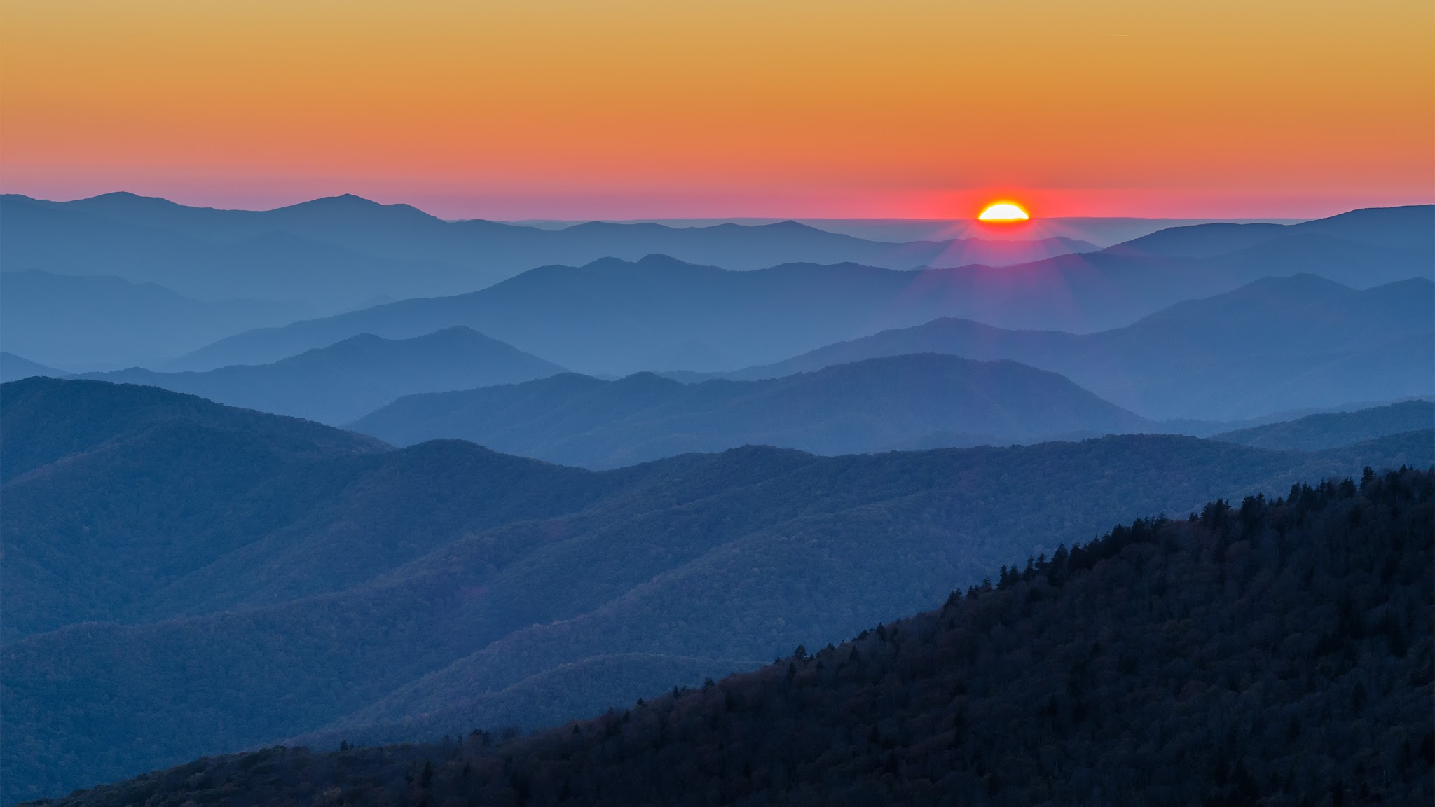 Clingmans Dome view point at the top of the bike climb at sunset