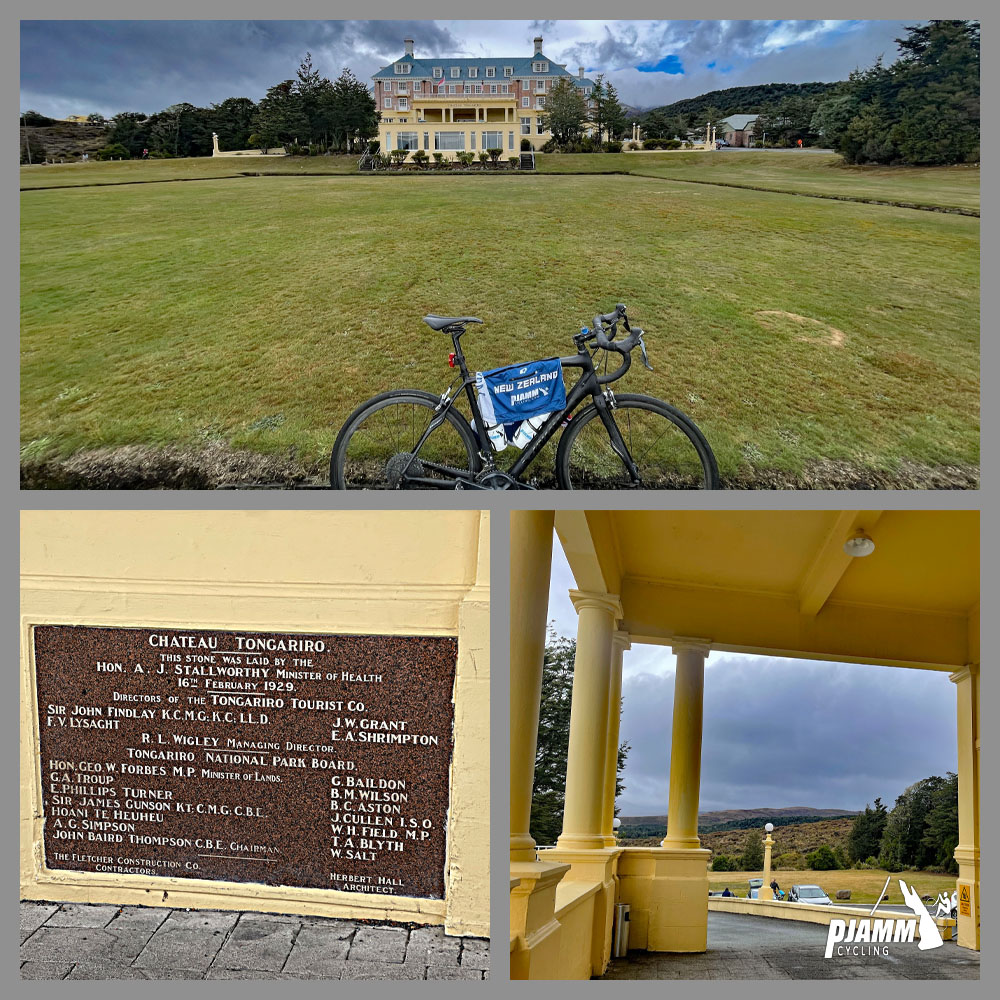 Climbing Ruapehu Ski Area, New Zealand photo collage shows Chateau Tongariro