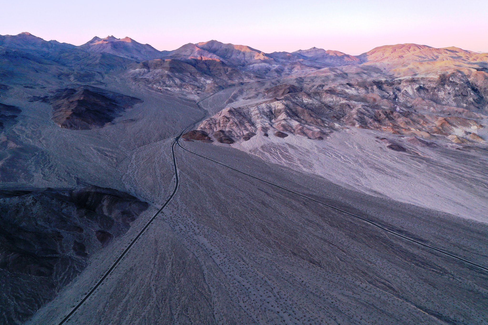 Cycling Daylight Pass Death Valley - aerial drone photo of daylight pass and beatty road junctions