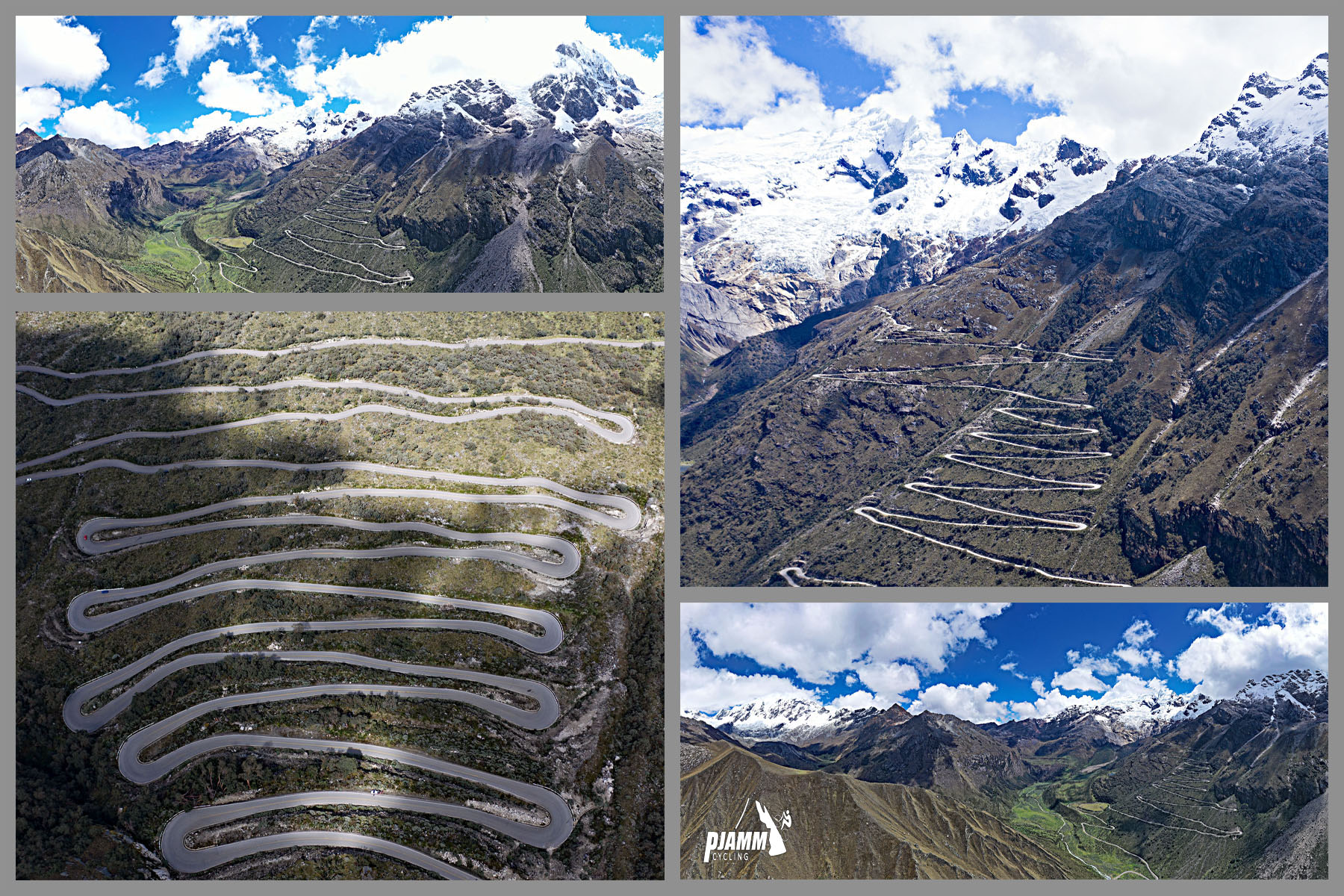 Aerial drone view of the huge set of hairpin turns, consisting of 7.3 miles at 5.2% grade, topping out at 15,514 feet