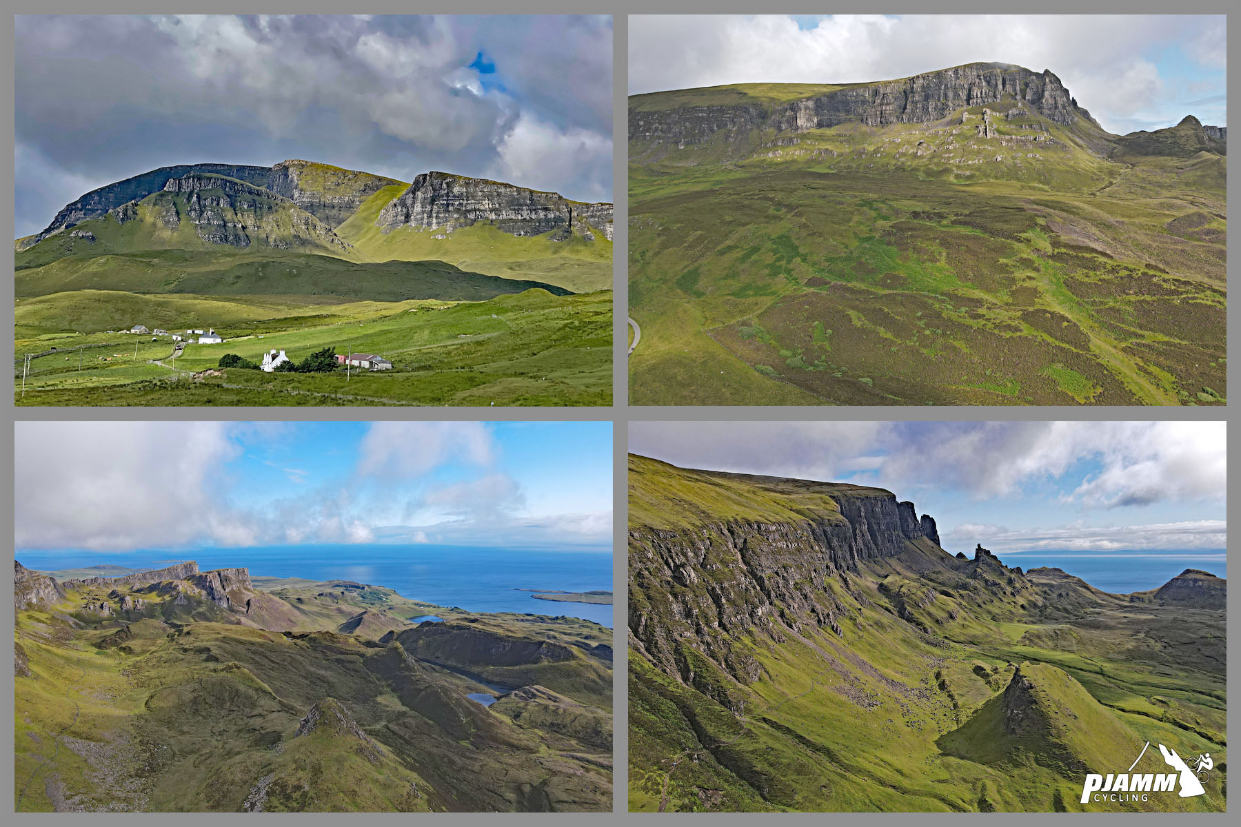 photo collage shows green hillsides, craggy rock formations, blue oceans in distance