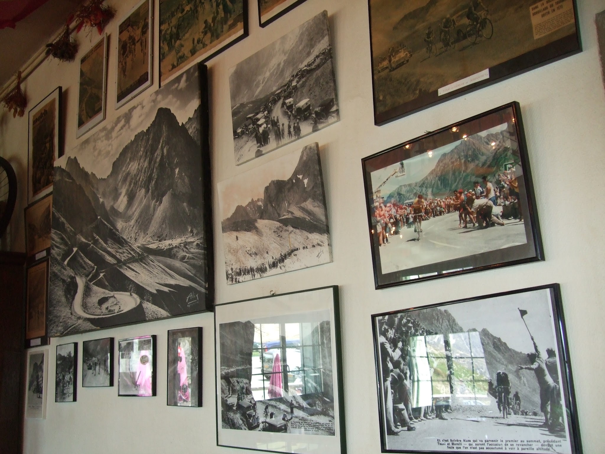 Climbing up Col du Tourmalet on bike - inside restaurant at the top