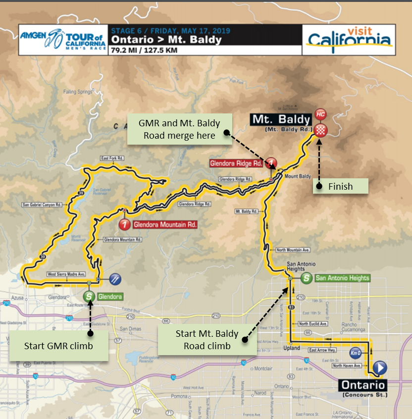 Amgen Tour of California Amgen Tour of California - Map with bike climb details for May 17, 2019 Stage 6