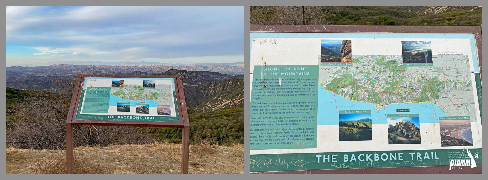Cycling Topanga Canyon Boulevard to Stunt Road - informational signs at climb top 