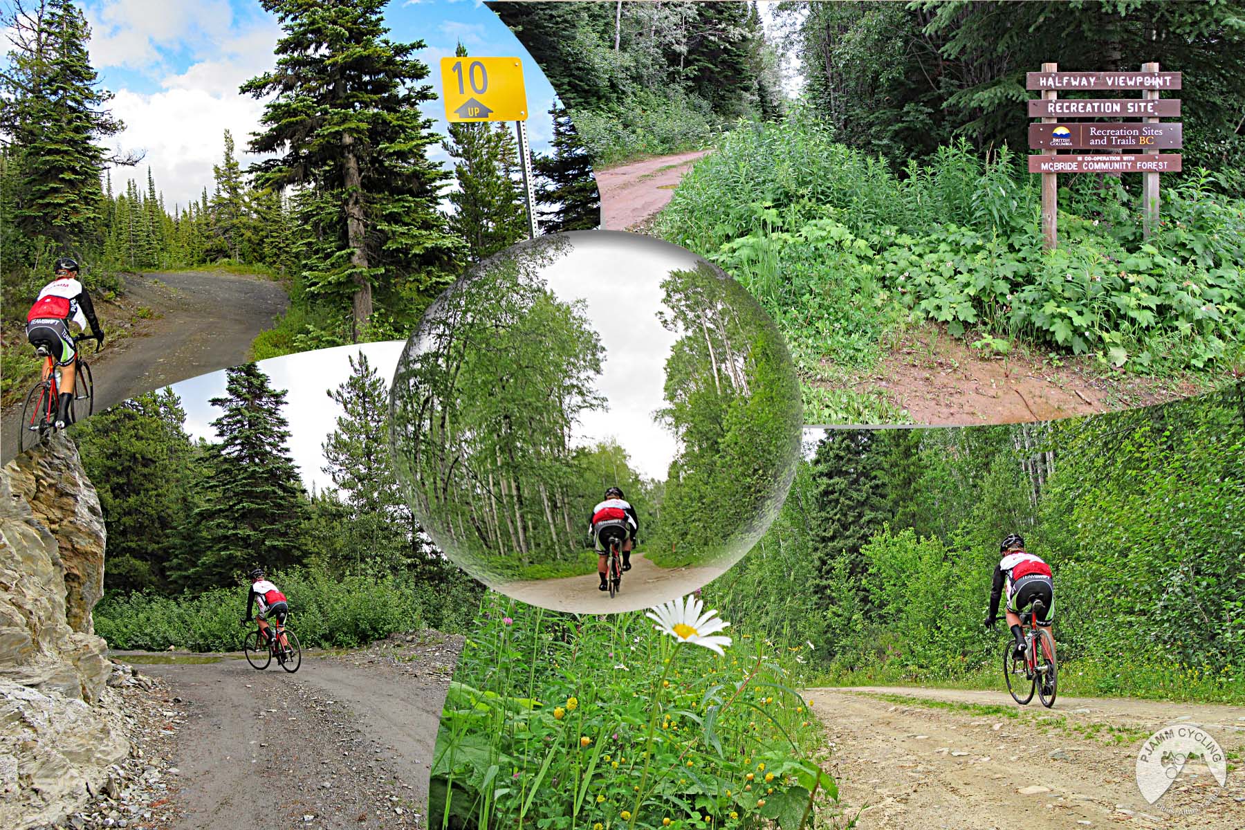 Highest Roads in Canada Bicycle climb Highest Roads in Canada - McBride Peak - cyclist riding on path pas kilometer sign
