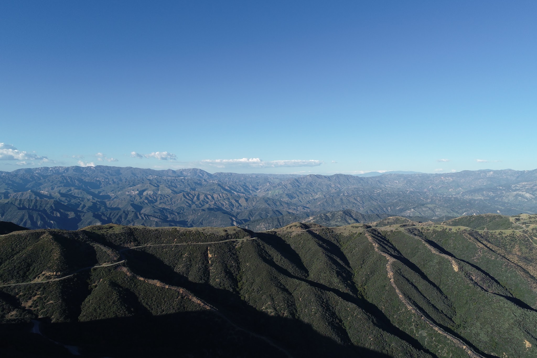 Bicycle climb Gibraltar Road - Aerial drone photo of Santa Ynez mountains and E. Camino Cielo Road