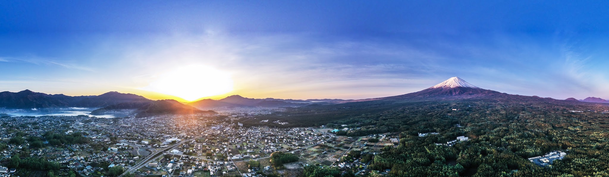 Cycling Japan - DJI Mavic 2 Pro sphere photo of sunrise and Mt. Fuji