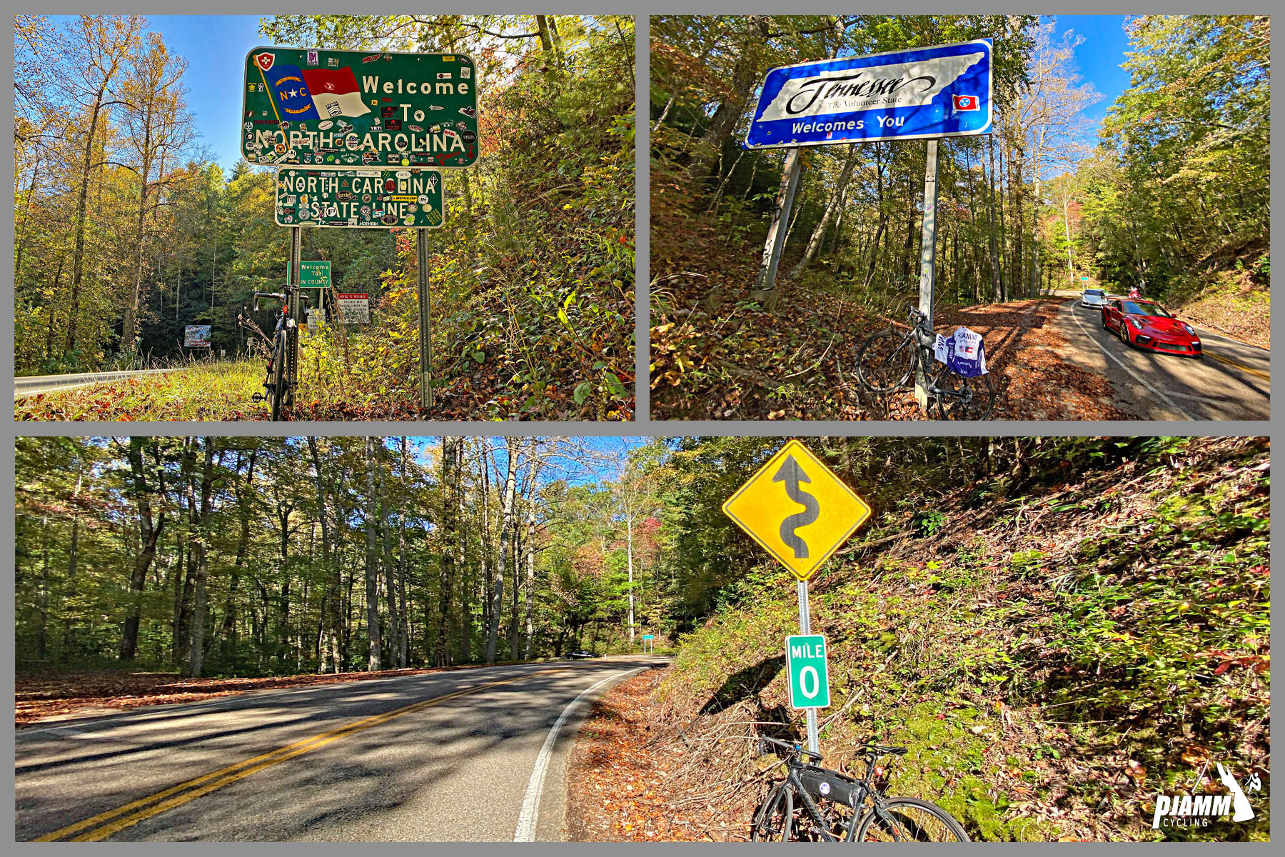 Cycling Head of the Dragon, Tennessee - North Carolina and Tennessee state signs