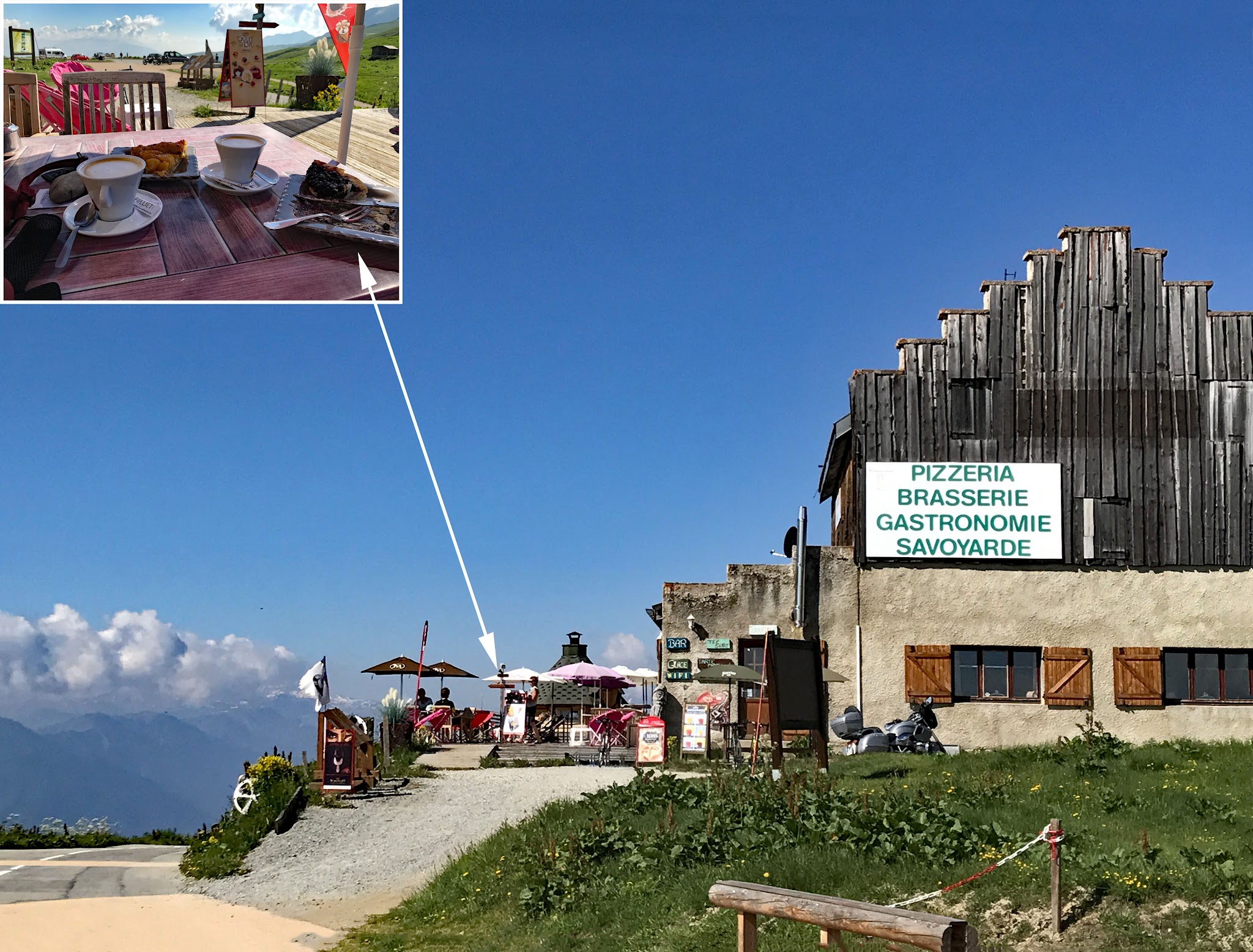 France greatest bike climbs Col de Madeleine from La Chambre  - cafe at the col