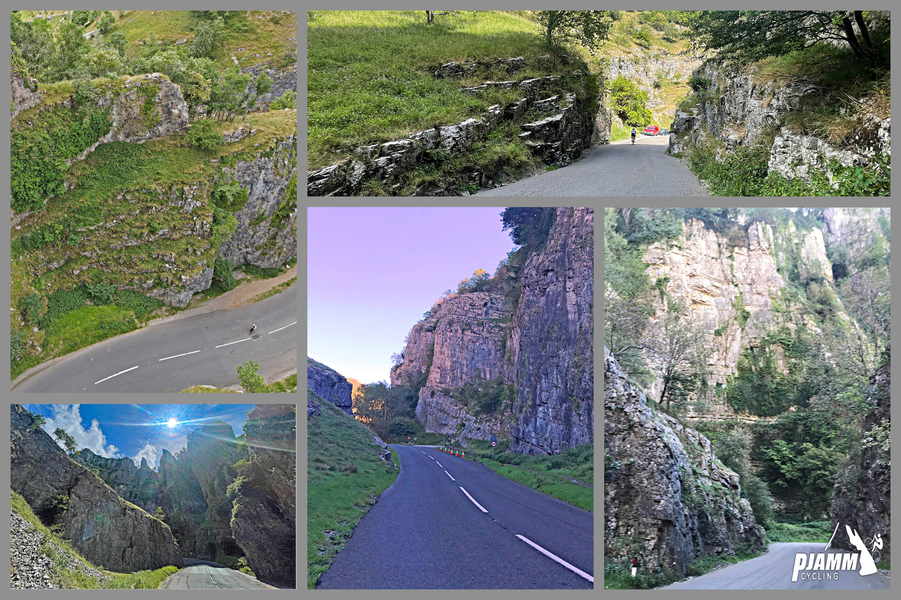 photo collage shows vies riding through the gorge; breathtaking views of limestone rock walls