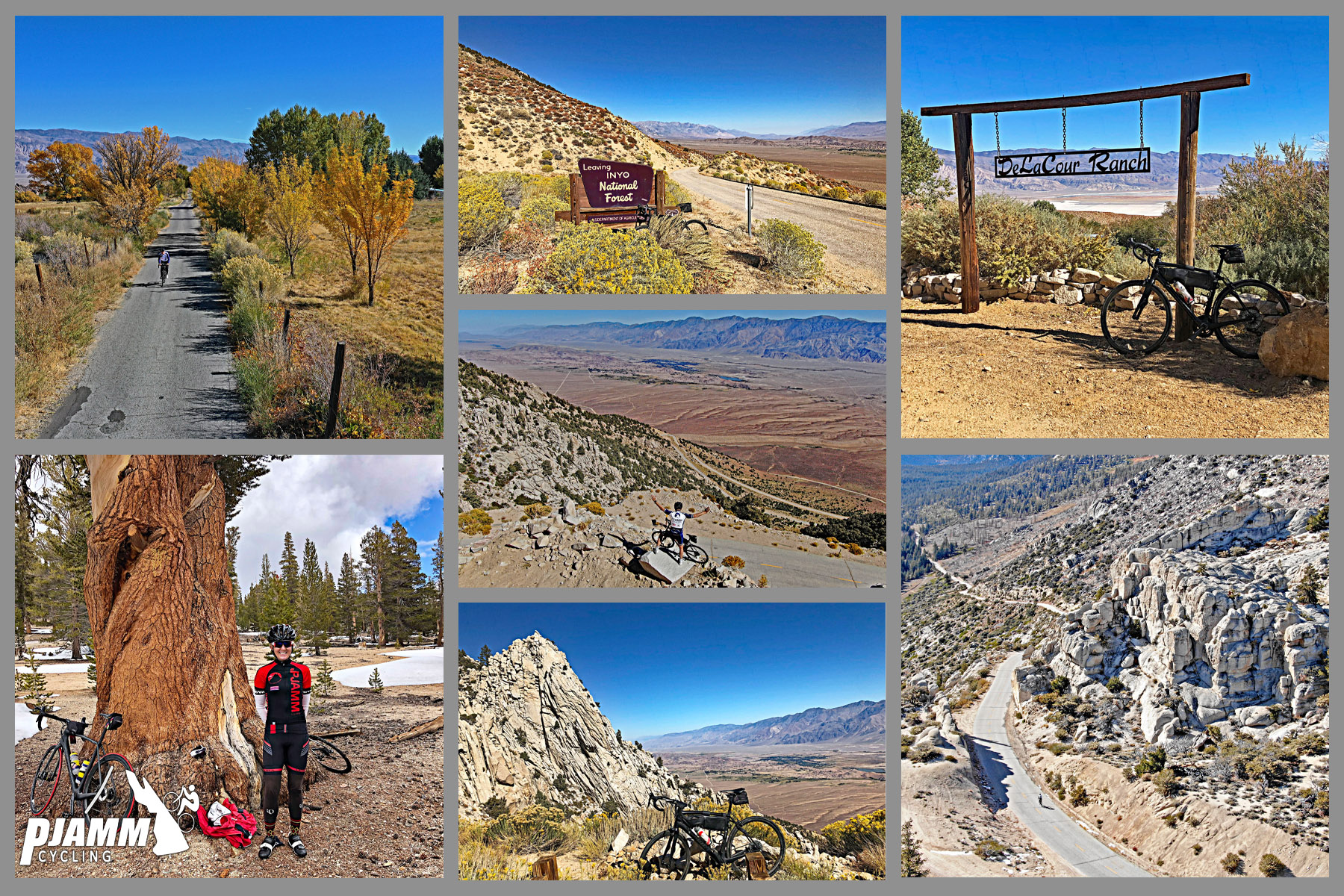 Cycling the Top 10 USA Hardest Climbs - Horseshoe Meadows Road, Owens Valley, California; sign for Inyo National forest, craggy rocks and dry arid landscape