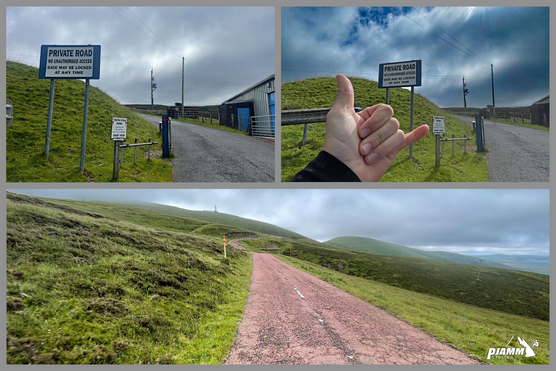 Cycling Lowther Hill, Scotland gate at kilometer 12 marks private road