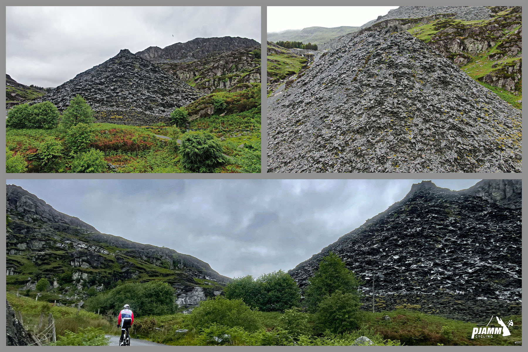 climb start, large skree pile near roadway