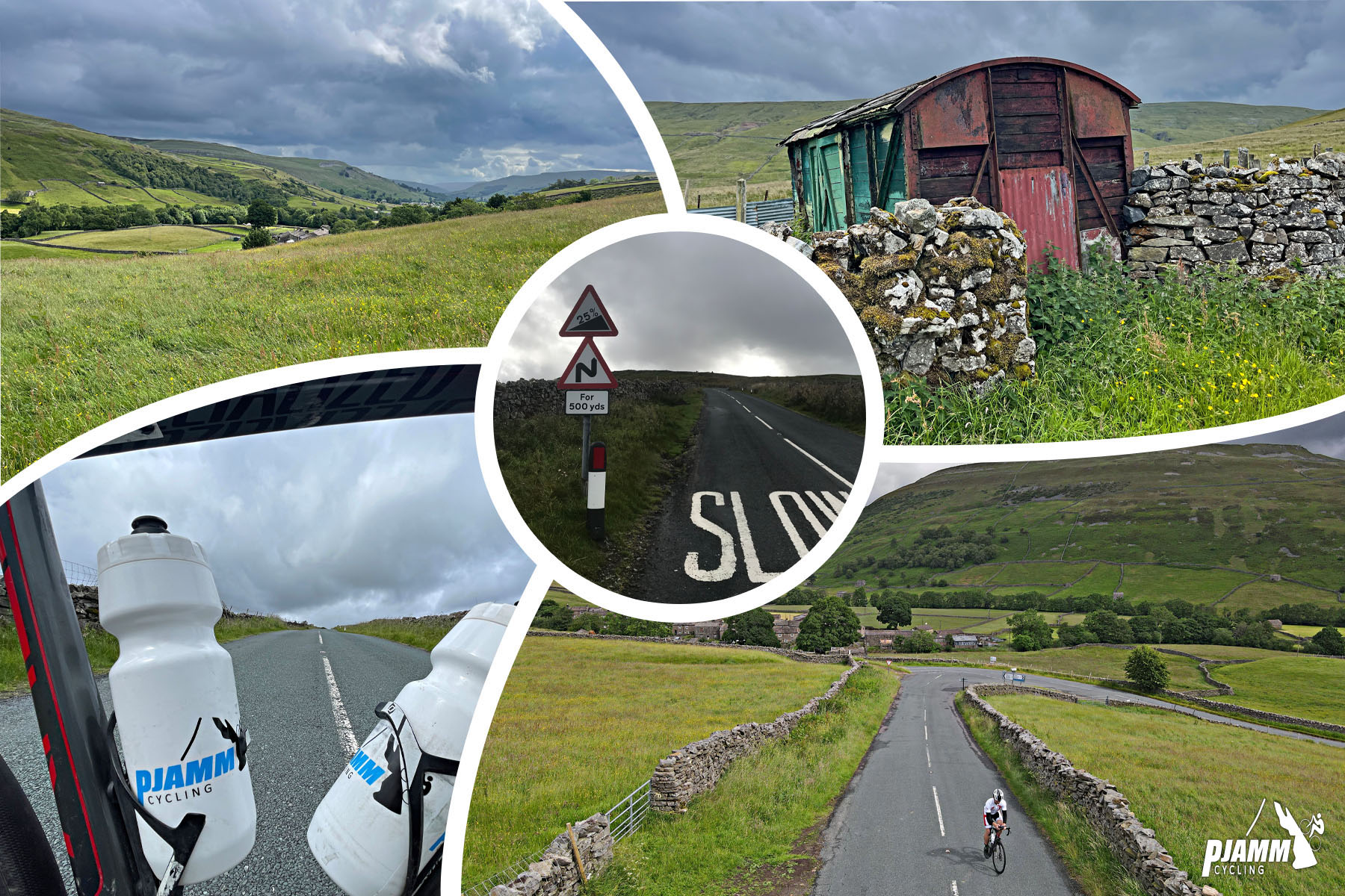 photo collage shows stone-lined green pastureland and old wood farm building