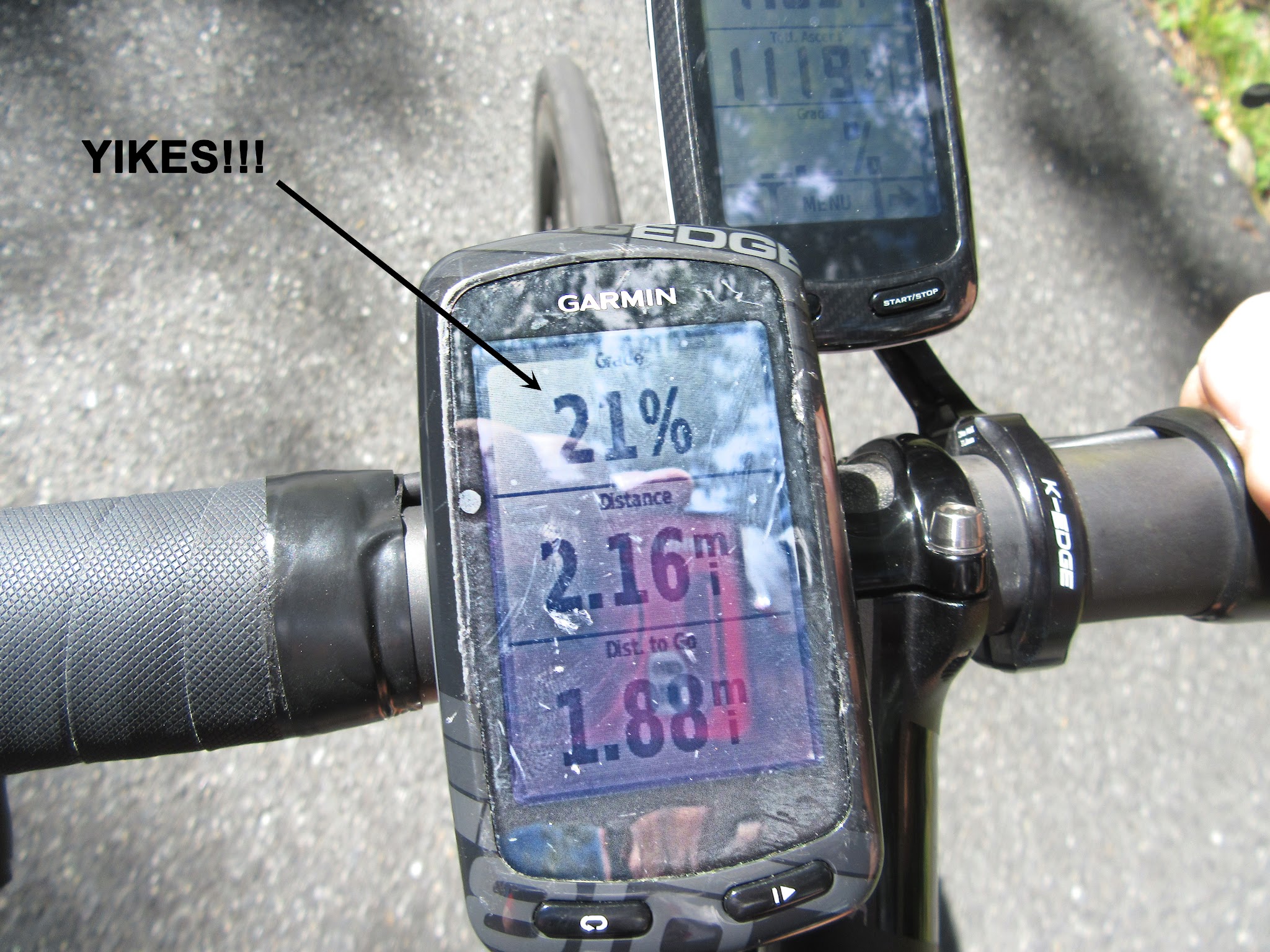 Cycling Mt. Ascutney, Vermont - Garmin device reading 21% grade