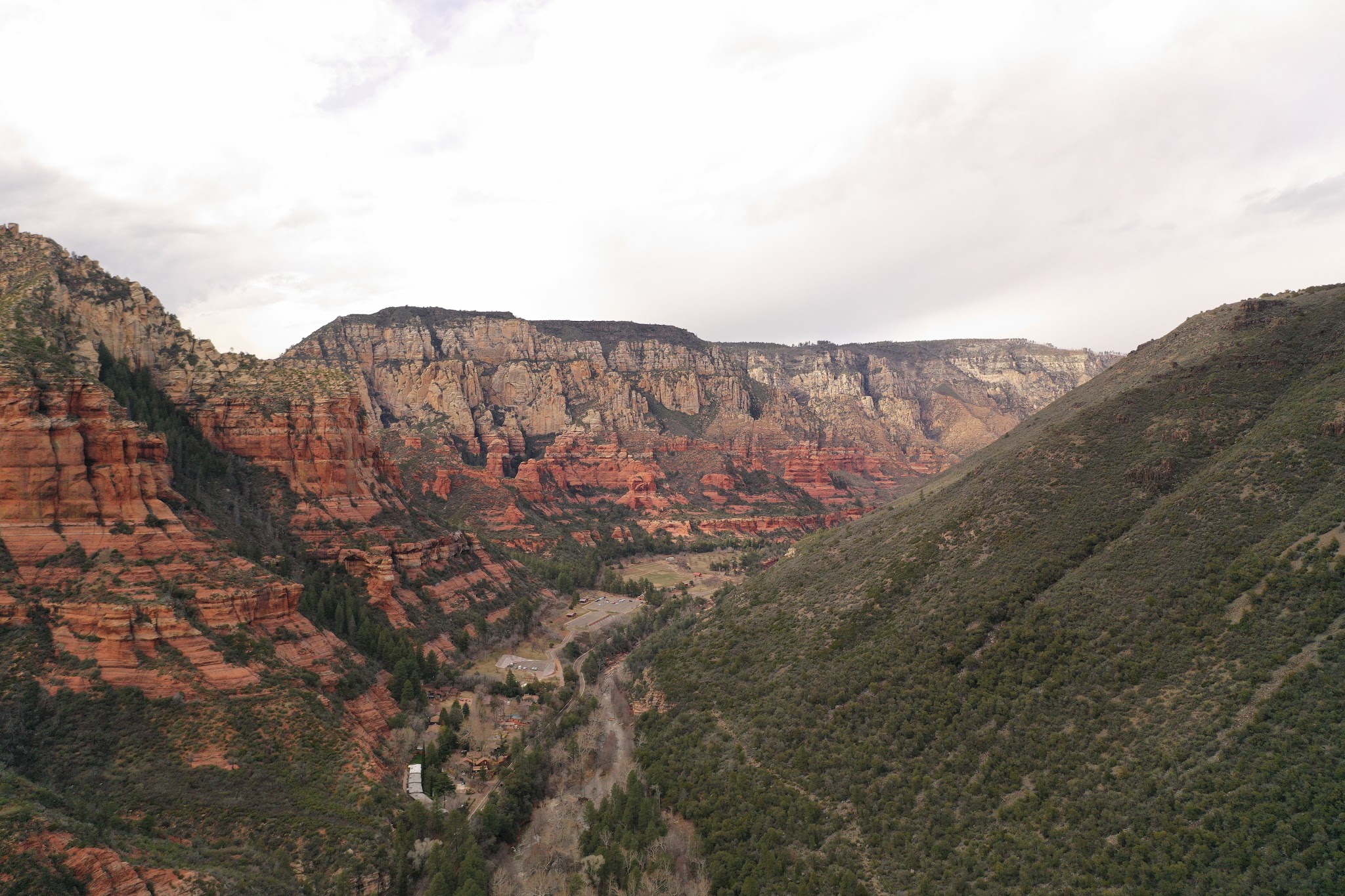 Cycling Sedona and Hwy 89A - Sterling Canyon past Slide Rock - aerial drone photo