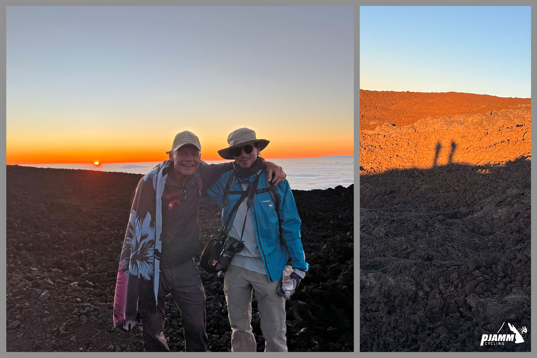 PJAMM Cyclists smile at climb's end at sunset
