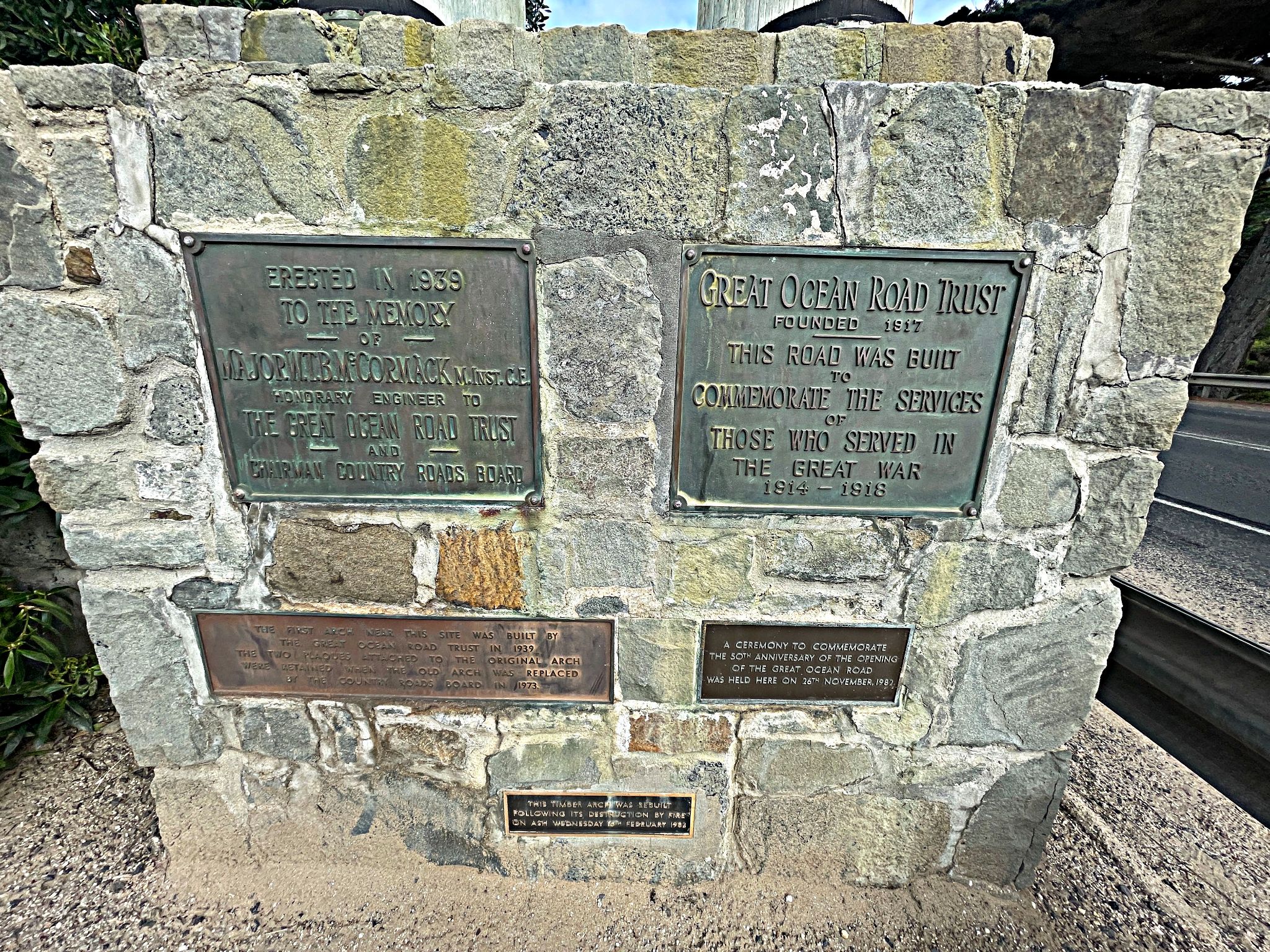 stone plaque honoring Great Ocean Road Trust