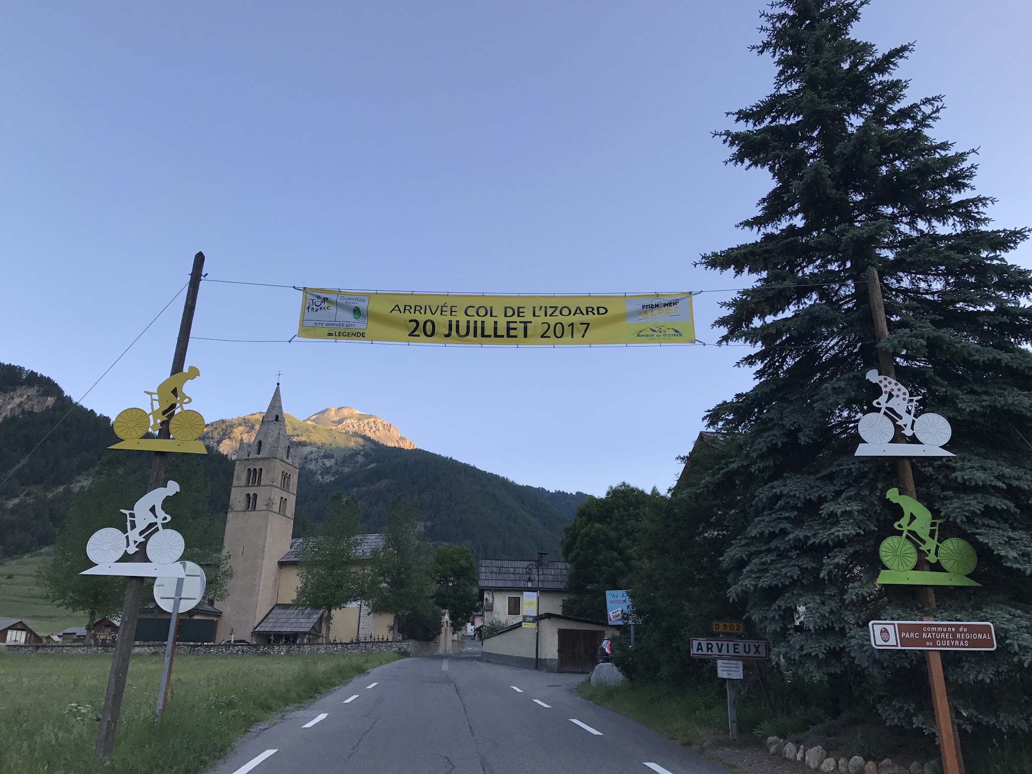 Cycling Col d’Izoard Guillestre Tour de France signs and banners