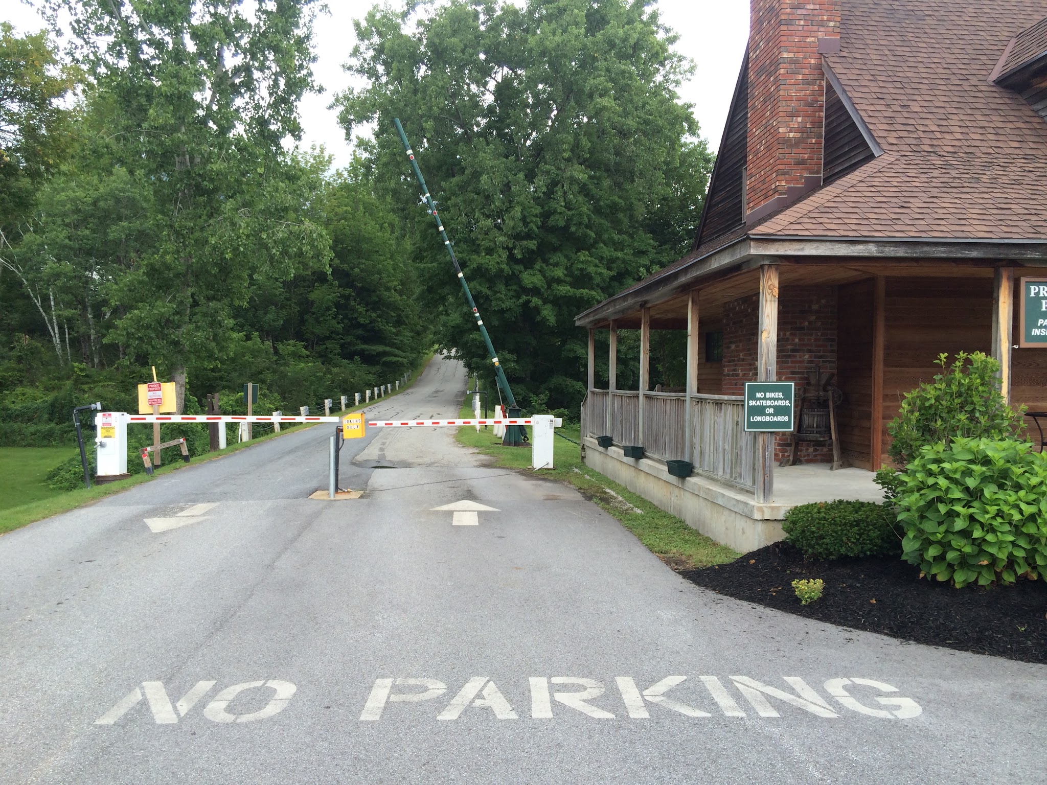 Beginning of bicycle climb up Mt. Equinox, Sunderland, Vermont.  Toll gate and toll house.
