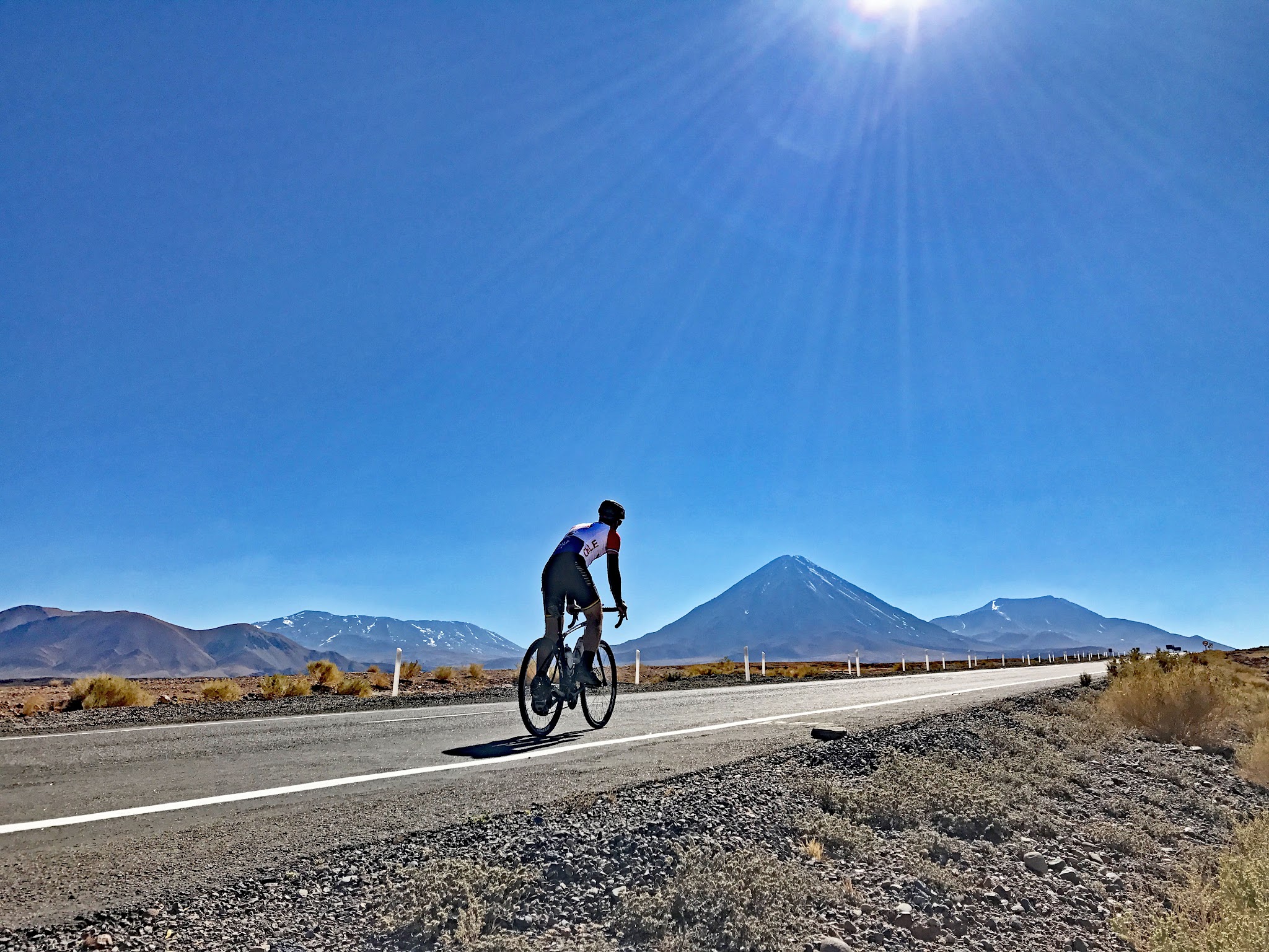 Cycling Hwy 27, Atacama, Chile - Riding past Volcano Licancabur