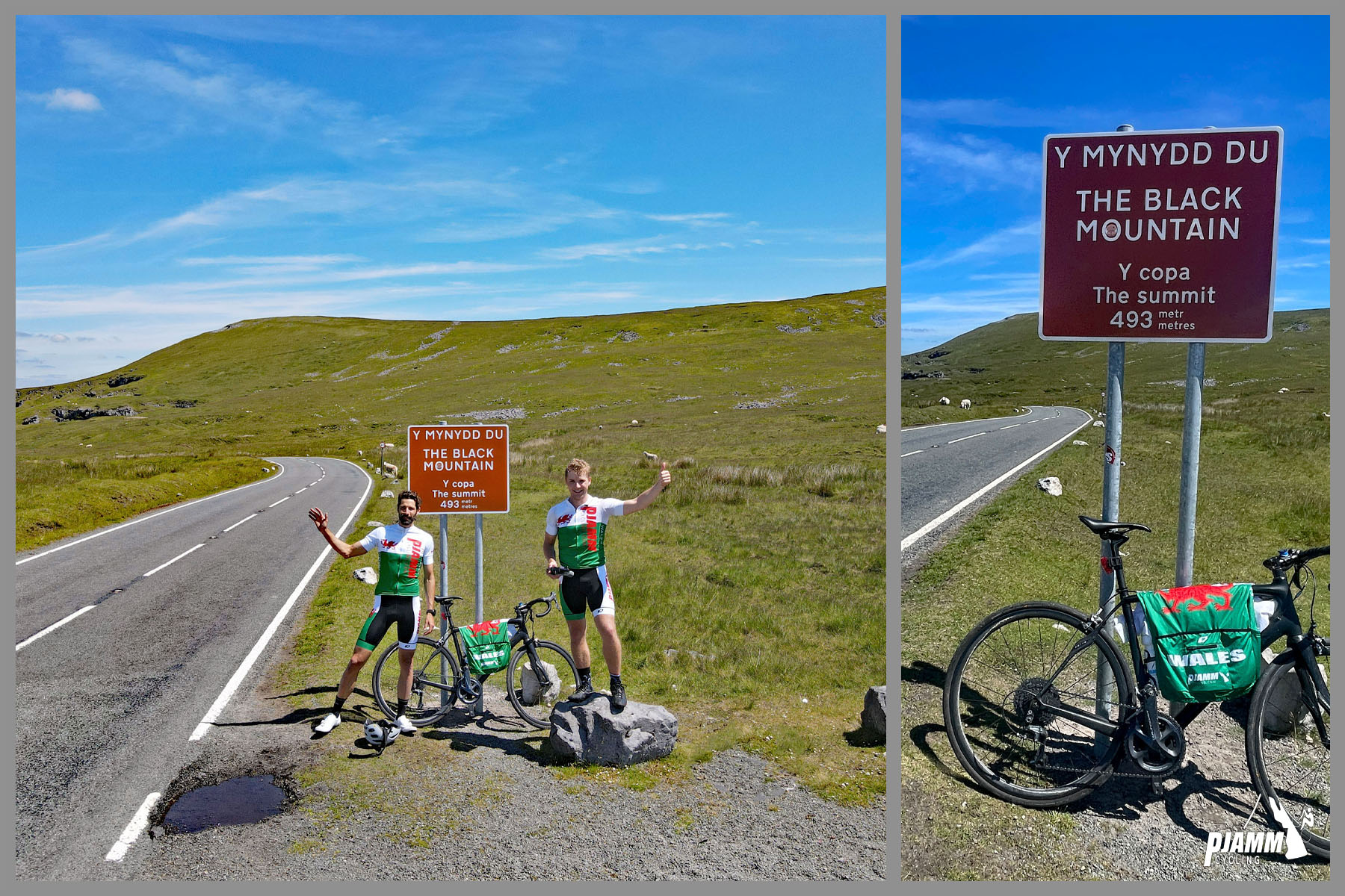 PJAMM Cyclists stand next to road sign for Summit of The Black Mountian