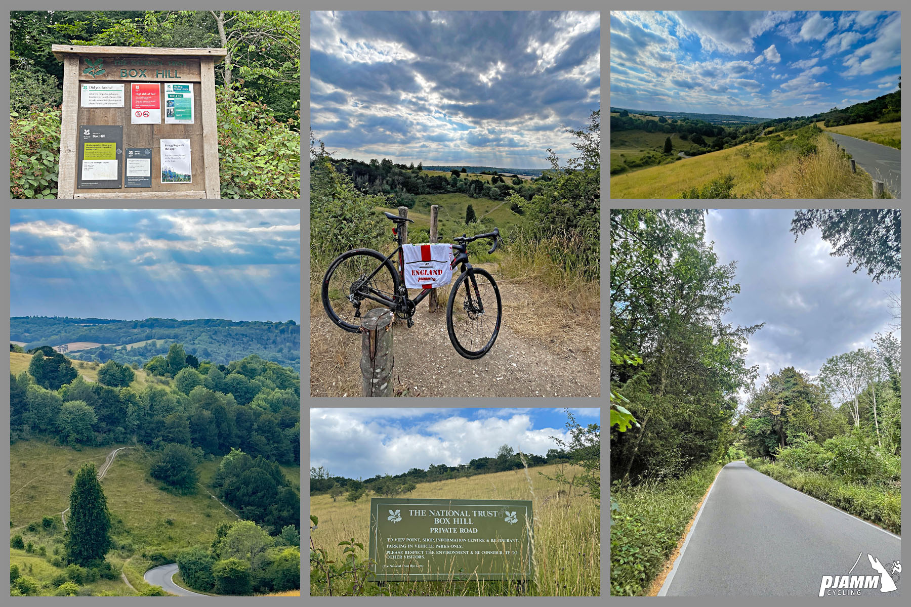 photo collage shows informational signs along the roadway, pristine road condition