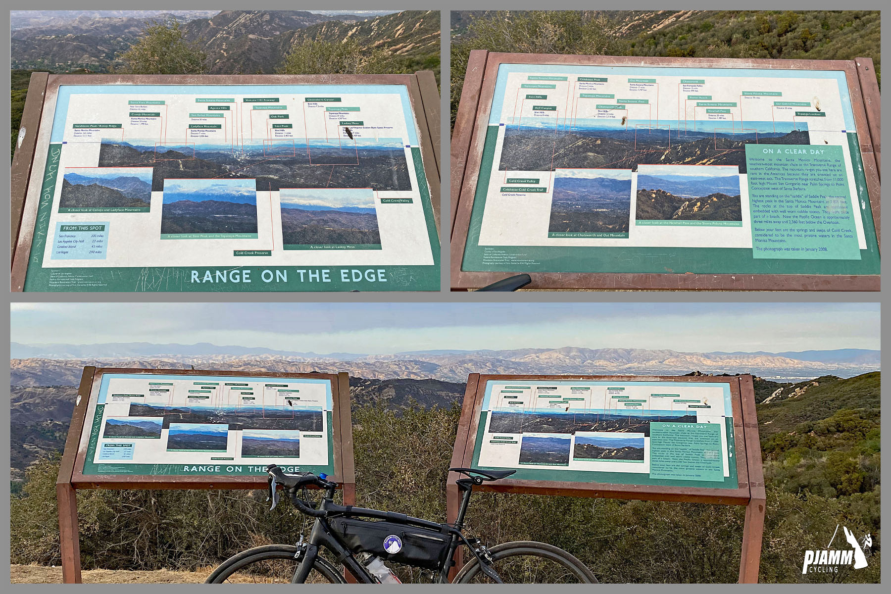 Cycling Topanga Canyon Boulevard to Stunt Road - informational signs at climb top