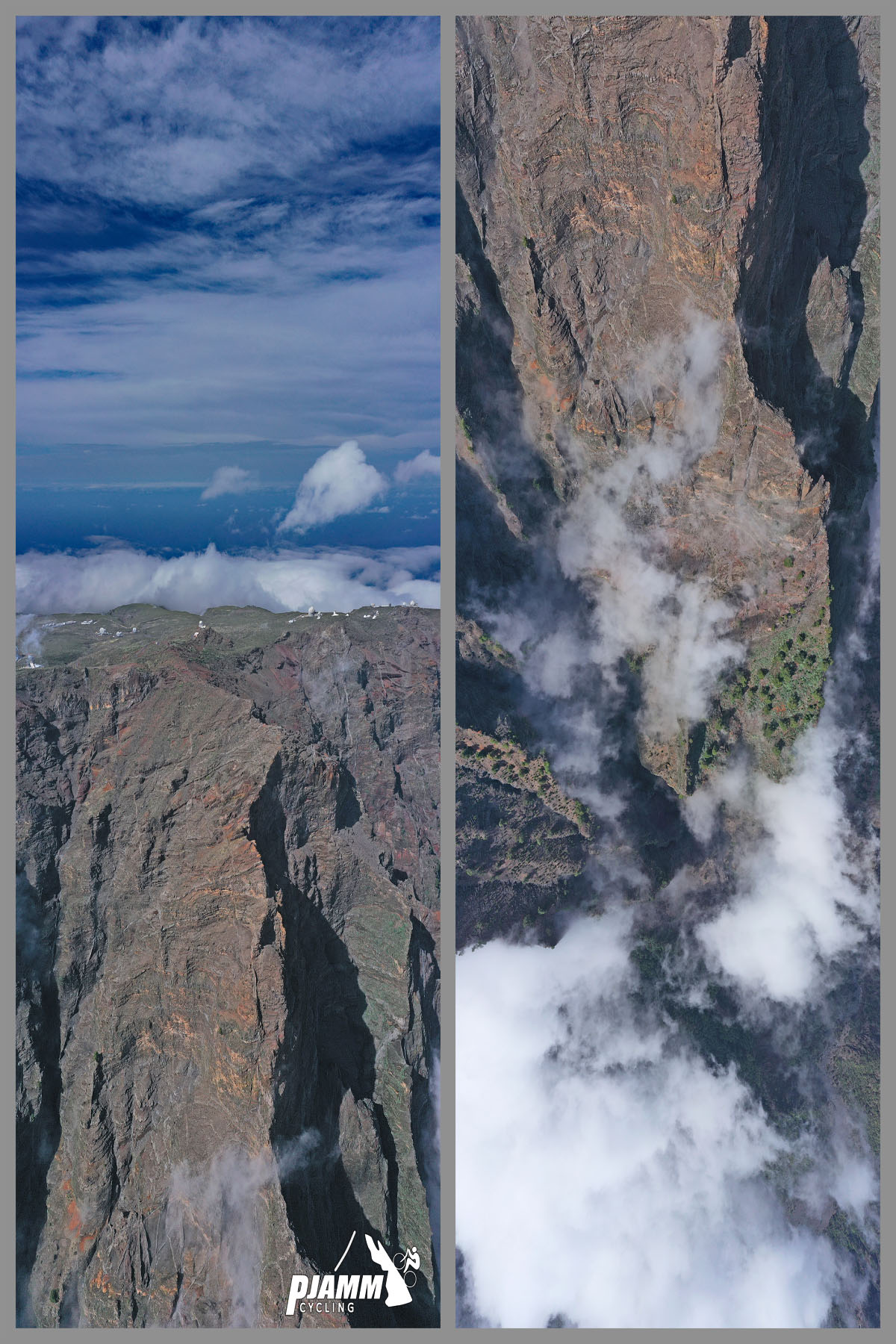 aerial drone views of cliffs of Roque de las Muchachos volcano