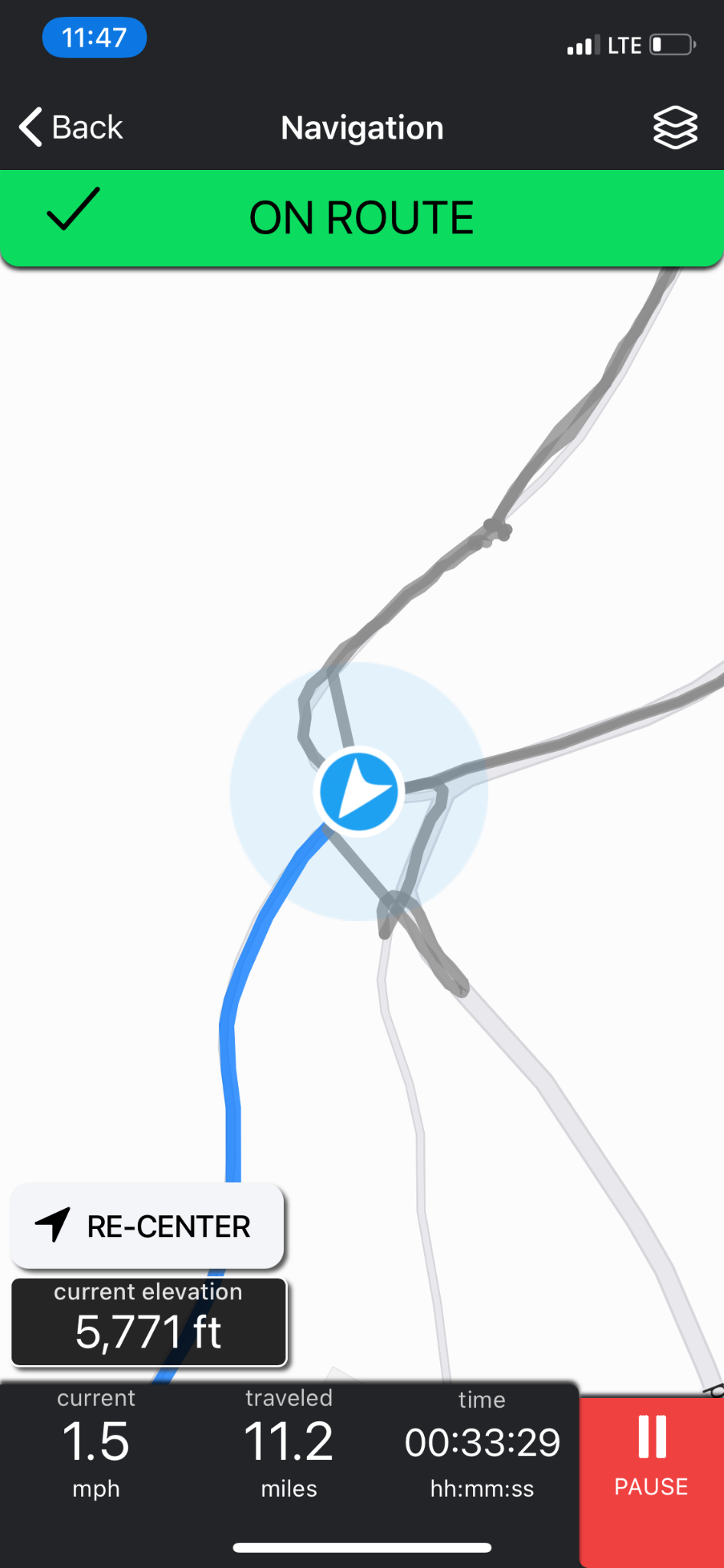 Cycling Old Clear Creek Road, NV - GPS navigation shows confusion in where the turn is