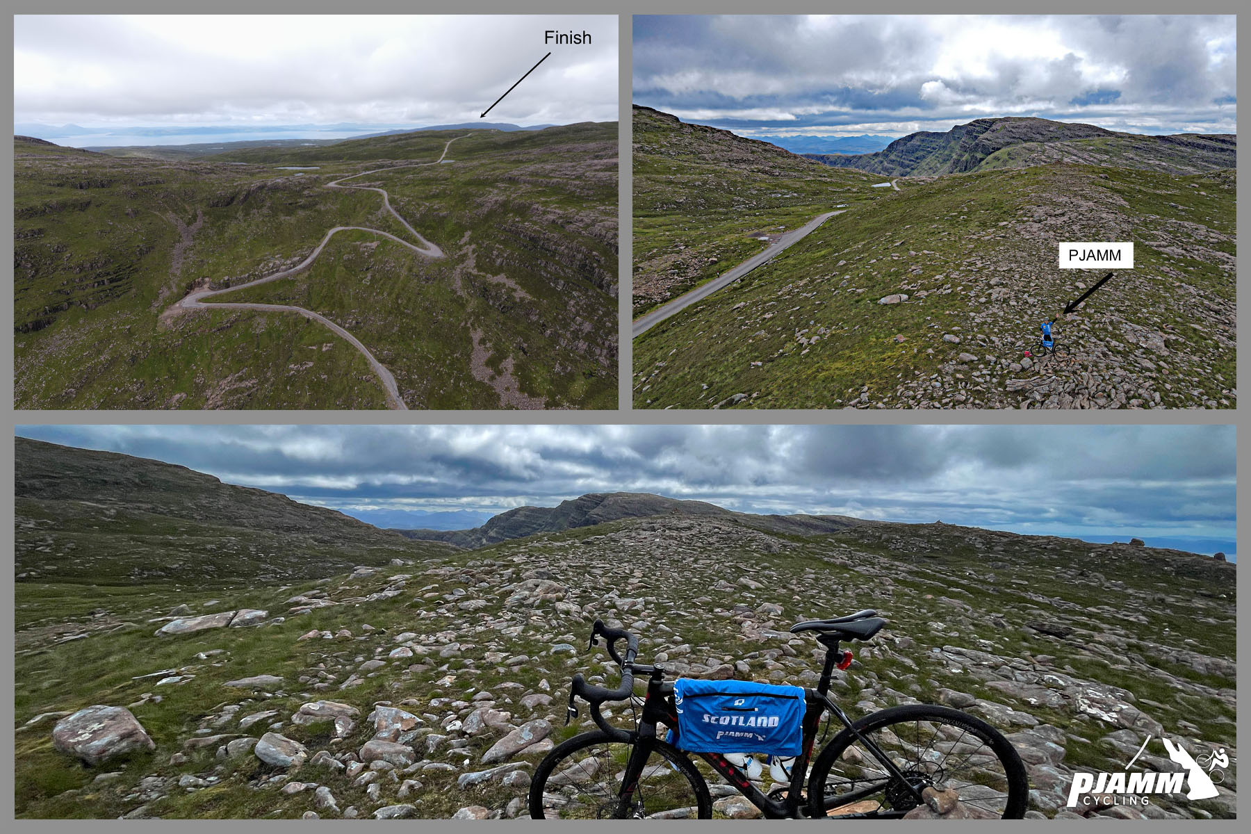Cycling Bealach na Bà, Scotland bike parked in rocky grasslands at climb's finish