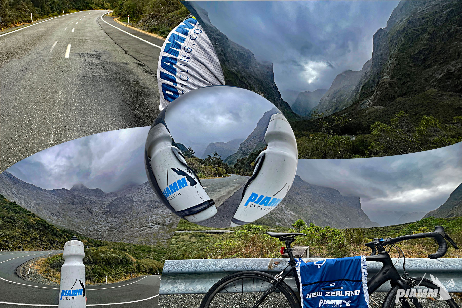 photo collage shows PJAMM Cycling gear along the climb