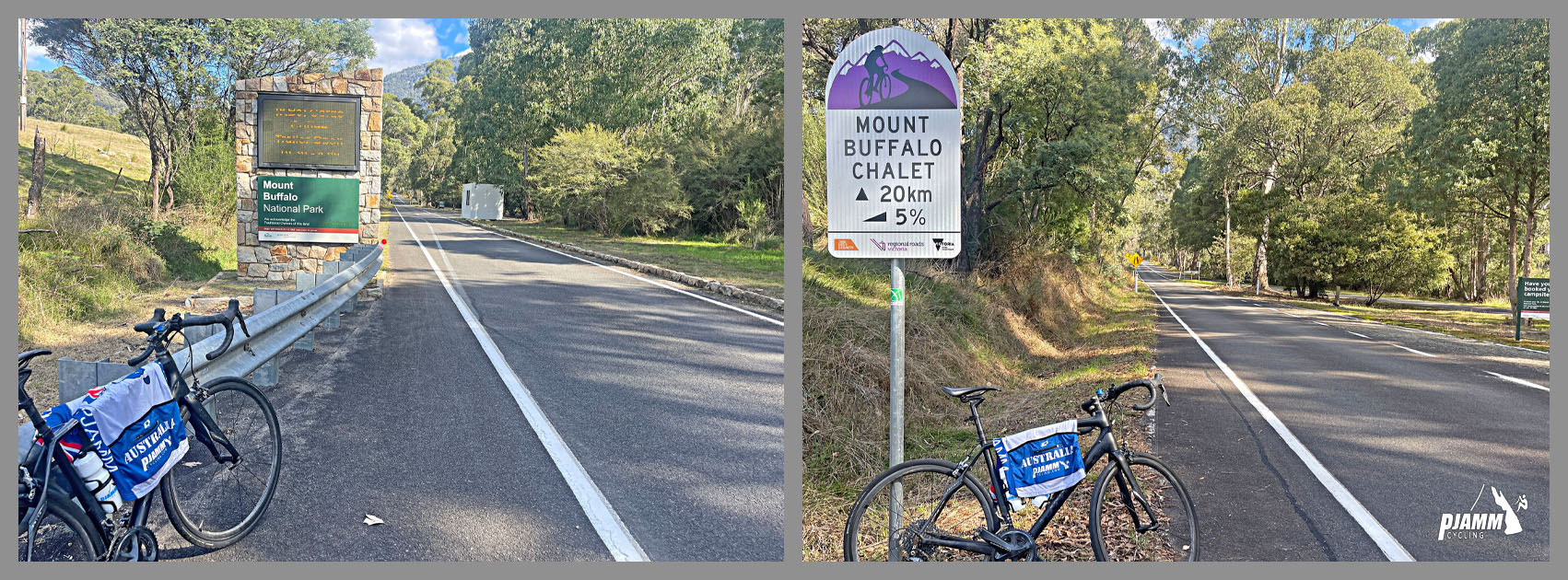 bike parked against guardrail at Climb Start, Mt. Buffalo National Park