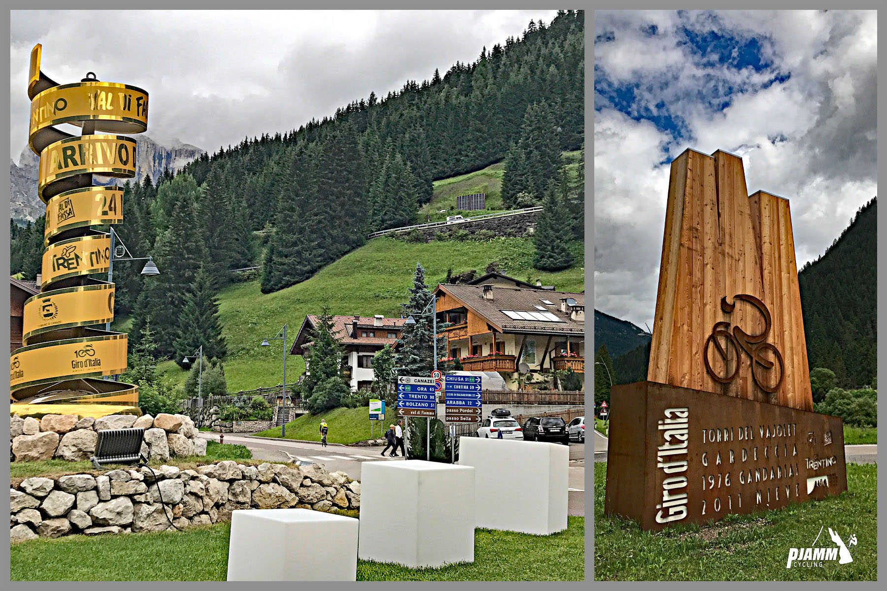 Cycling Passo Pordoi from Canazei - remnants of Giros past
