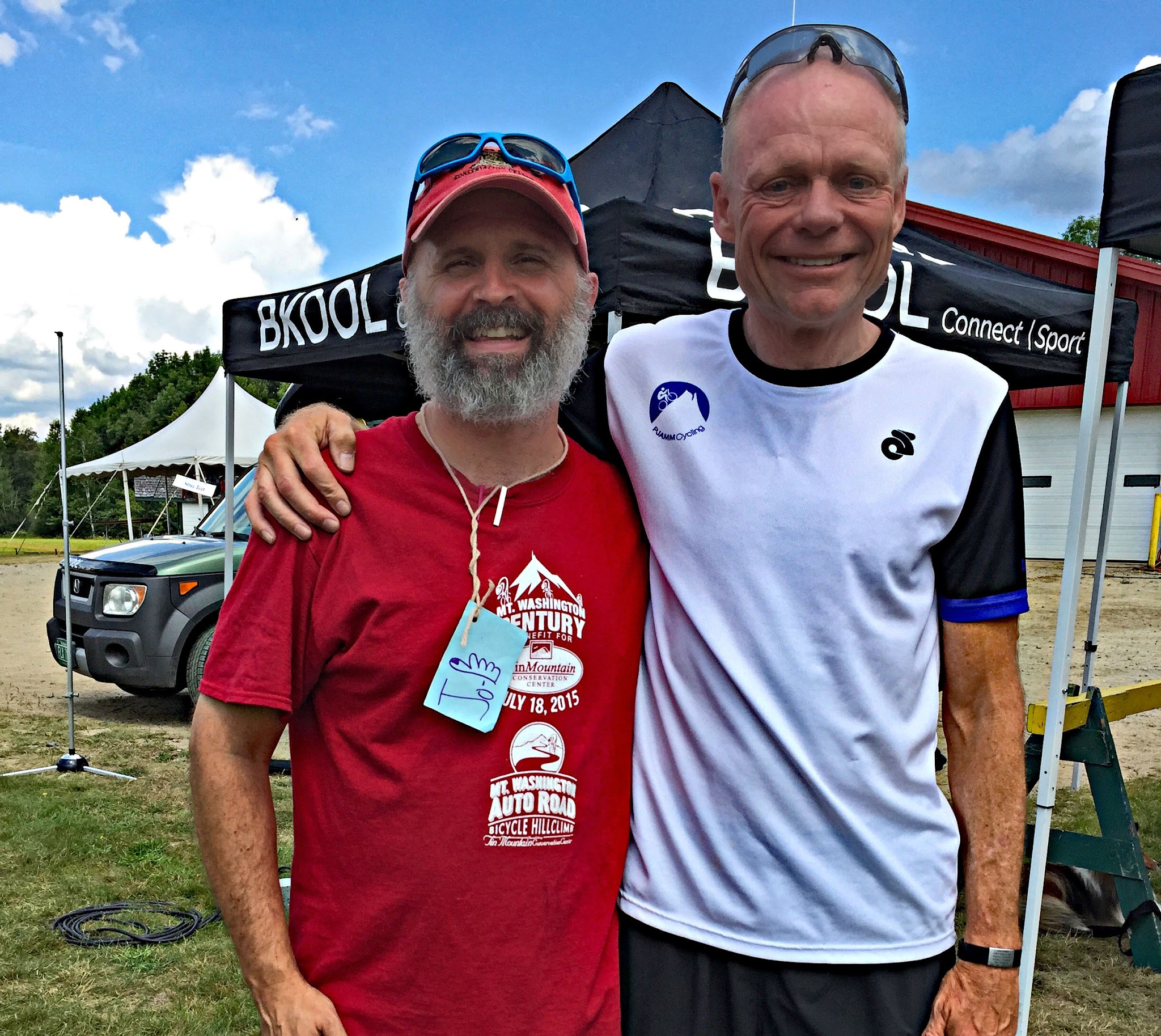 Mt. Washington Bike Climb - PJAMM's John Johnson smiles with Mt. Washington Race organizer Jotham Oliver
